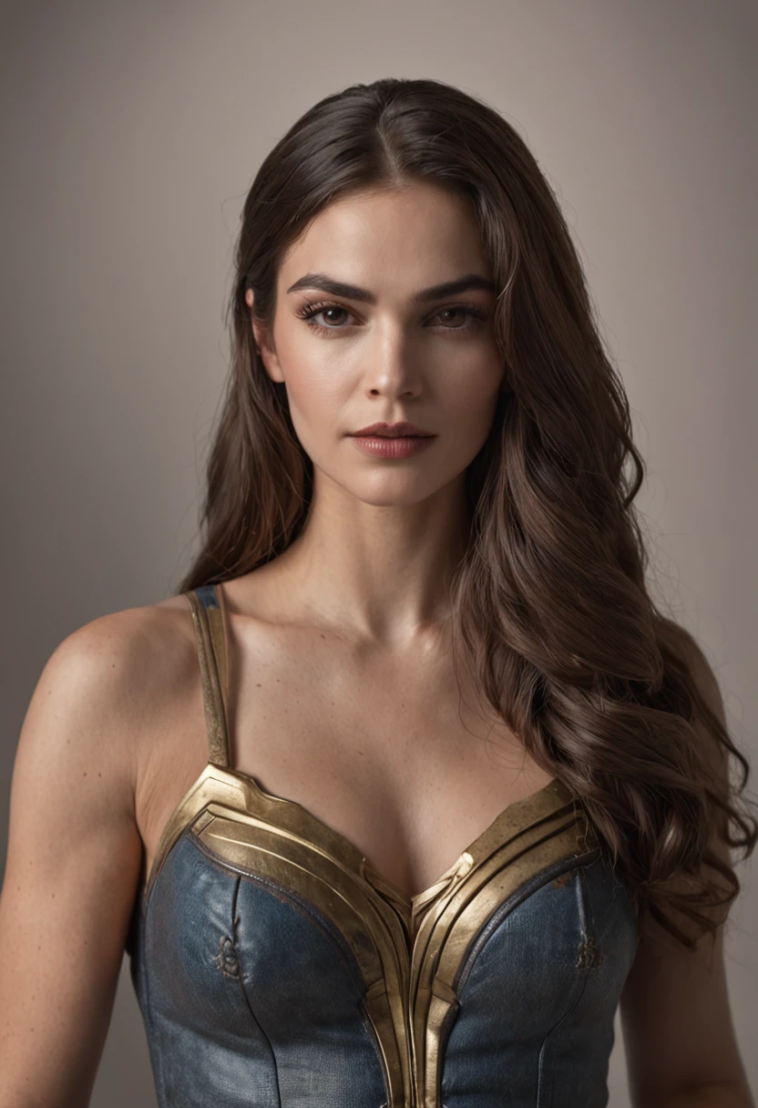 Hermosa wonder woman, audaz, temeraria, guerrera, cara detallada, resolucion HD, altamente detallada, arte fotorealista, luz cinematografica,