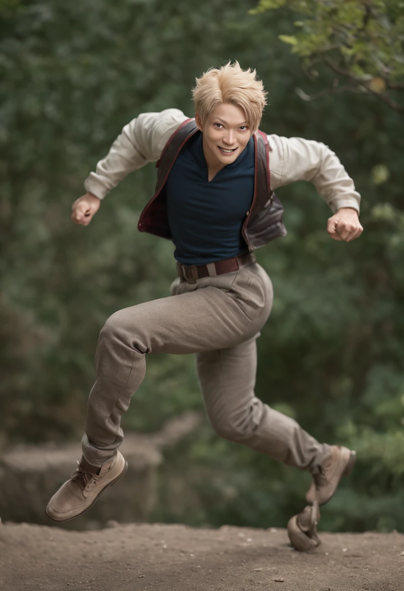 epic, jujutsu kaisen, yuji itadori, jumping, high res, smiling, 4k, absurdres, high res, ultrasharp, 8K, masterpiece, looking at viewer, ready to punch, casual outfit, pretty buff body