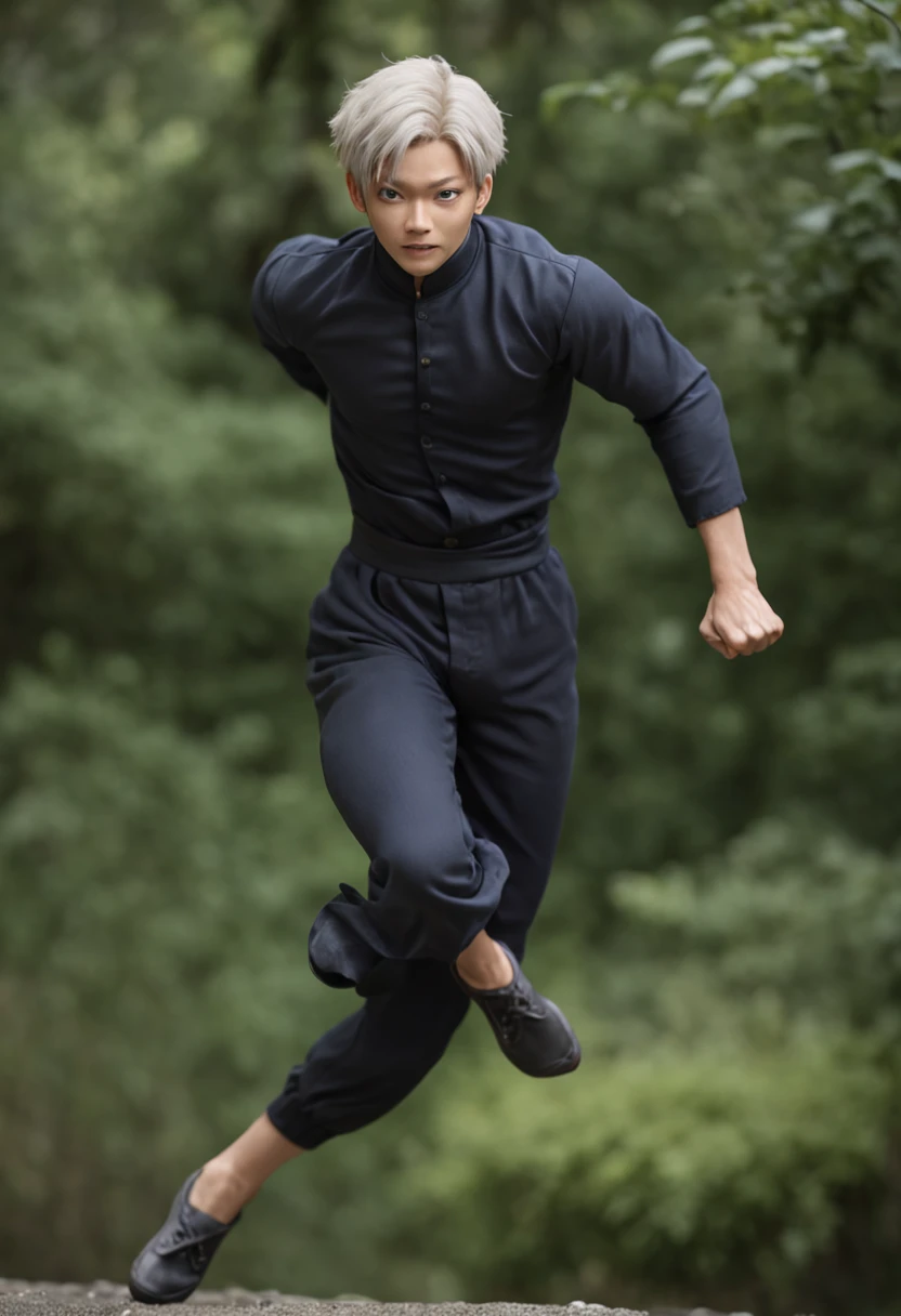 epic, jujutsu kaisen, yuji itadori, jumping, high res, smiling, 4k, absurdres, high res, ultrasharp, 8K, masterpiece, looking at viewer, ready to punch, casual outfit, pretty buff body