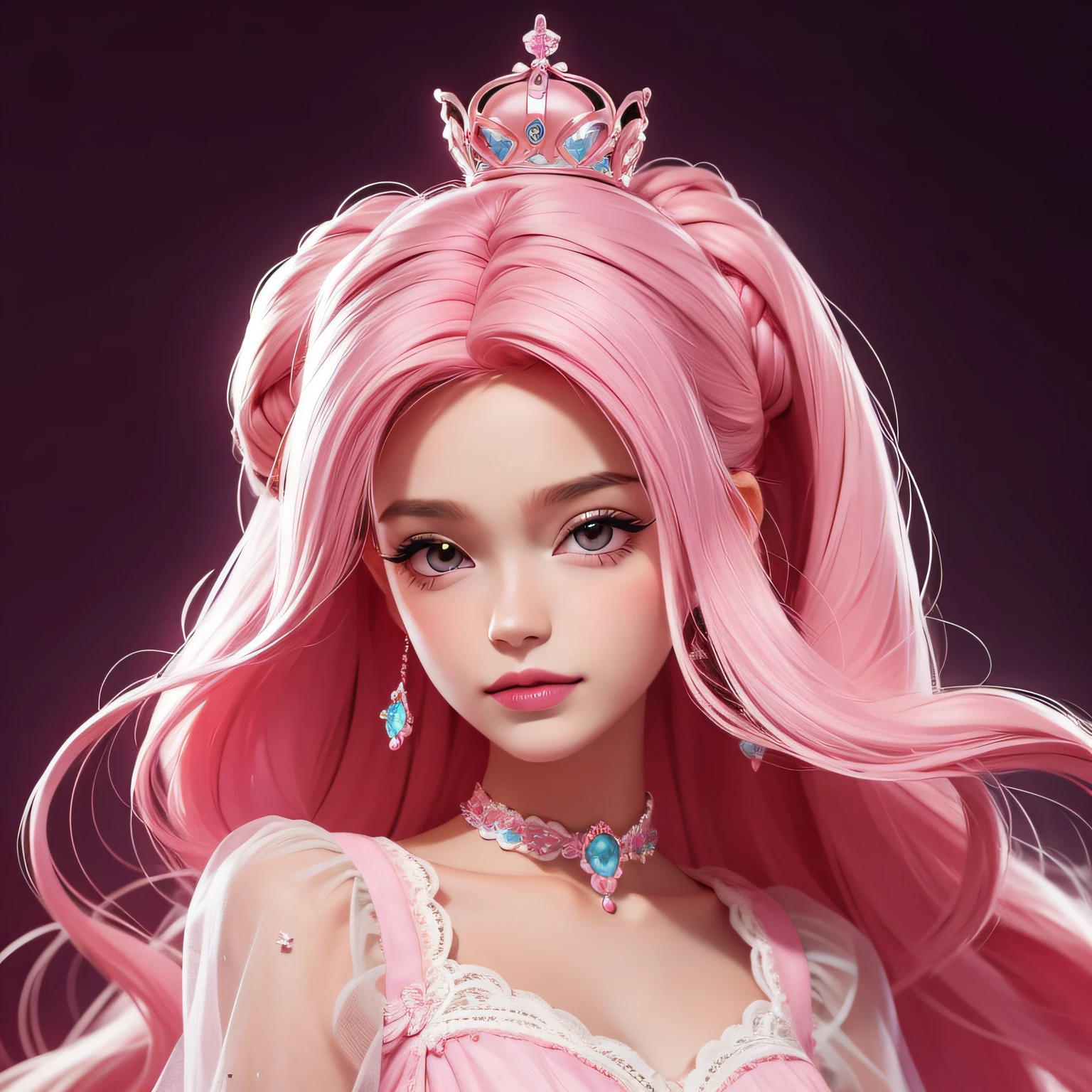 (Barbie pink background)),barbiecore,A princess,cabellos largos dorados,Kizi,delicated face