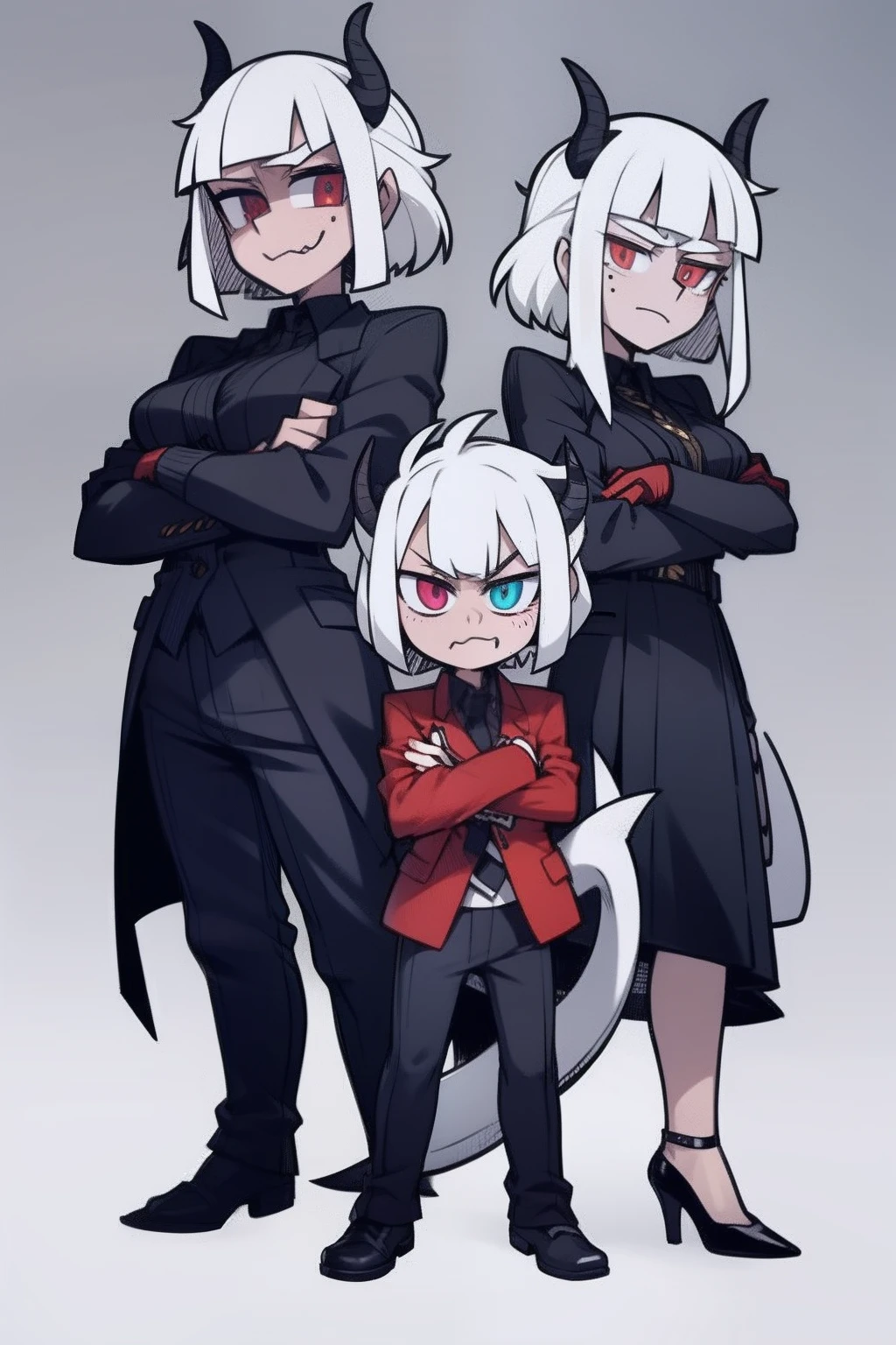 family，Dragon's horn，Heterochromatic pupil，On the left is Dad，On the right is Mom