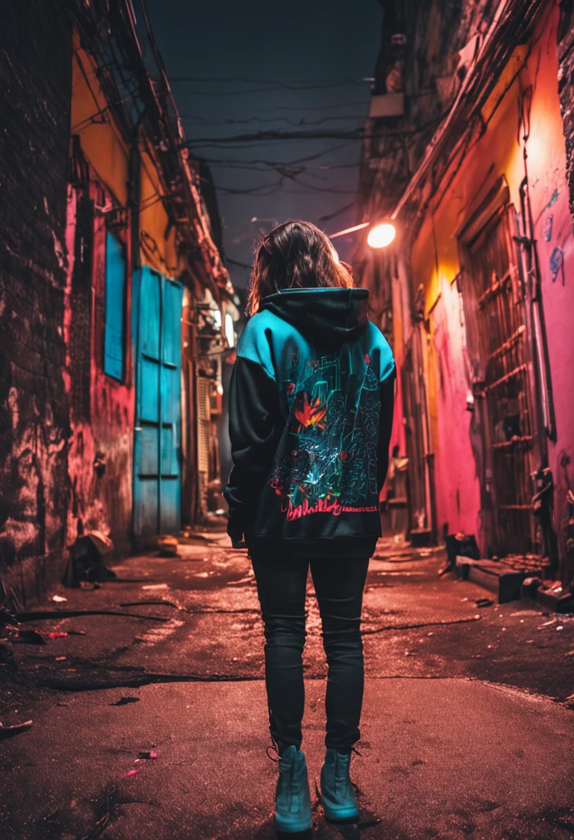 Back alley, femele, Black hoodie, natta,hand painted style