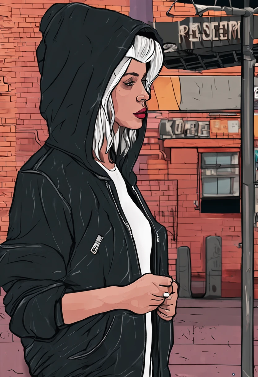 Back alley, femele, Black hoodie, natta,hand painted style