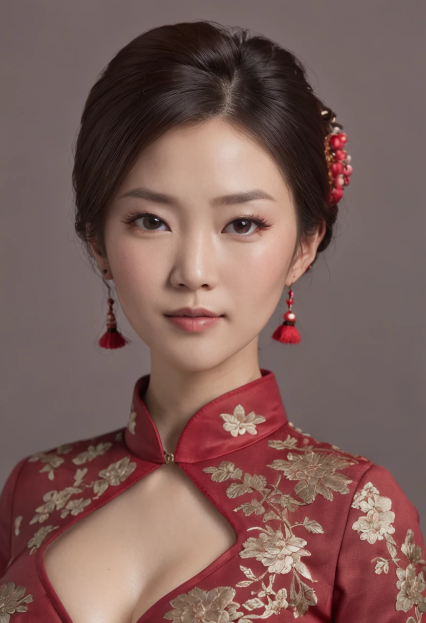 Asians，ultra-realistic realism，Mature female 35 years old，Very plump，Very sexy，wearing  cheongsam，Very real， Very detailed, Smooth and sharp focus，ellegance, highly  detailed