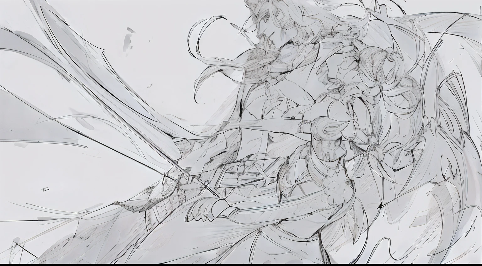 A painting of a woman with a sword and a man with a sword, detailed but rough, Rough sketch, clean lineart, expressing joy. by Krenz Cushart, Line sketch, intense line art, bold lineart, perfect lineart, krenz cushart and wenjun lin, krenz cushart and asher duran, Line sketch!!