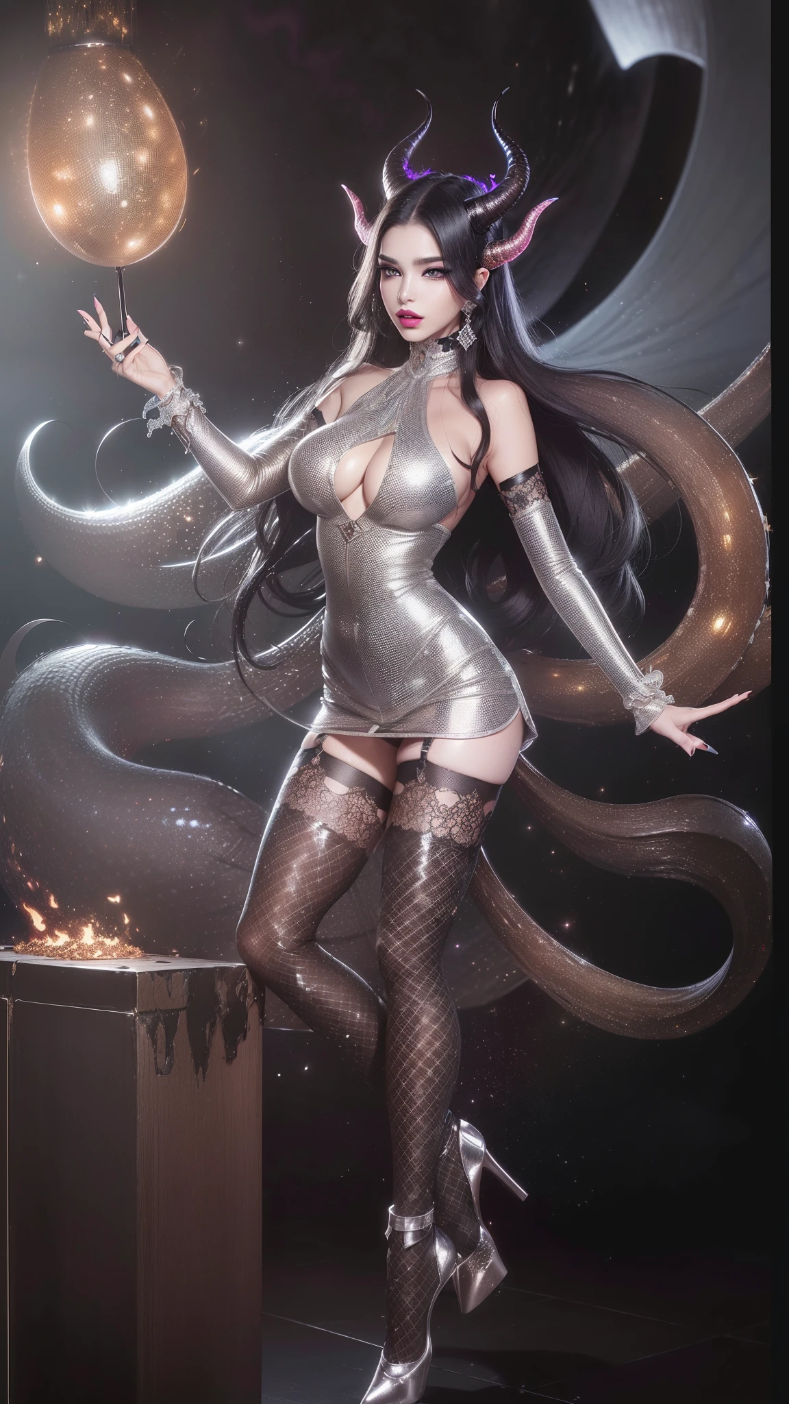 (black hair,horns,demonic,tail,wings,bdsm,stockings,thigh highs,high heels,:1.2),
BREAK
(standing,full body,looking at viewer,:1.2),
BREAK
(dark theme,moody.hell,lava,hellscape,demon realm:1.2),
BREAK
(detailed 8k,cgi,uhd,sharp focus,digital art:1.0),
BREAK
(whole body:2.0),
BREAK
(detailed hair,smooth skin,oiled skin, glistning skin, shiny skin:1.8),
BREAK
(gorgeous female,huge breasts,perfect female body,sexy, narrow waist,skinny body,young:1.1),
BREAK
(makeup, eyeliner,eyelashes,detailed eyes,lipstick,puffy lips,botox,pursed lips,thick lips,big lips:1.4),
BREAK
fakelips7-2500, hnsrdlf style,