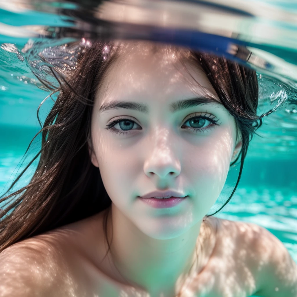 (naked:1.7),woman、27 years old、Beauty、cute、Underwater View、(Underwater from chest down、Submerged lower body in water:1.6),Beautiful Skin、Smooth Skin、Large Breasts、(have to pee,Inner thighs:1.3),Bright lighting、smile、(I&#39;m worried)、sunlight、(Below half of the photo was taken underwater.、The upper half was taken from above the water.:1.8)、(Coming out of the water:1.4)、(Emerge from the water:1.5)