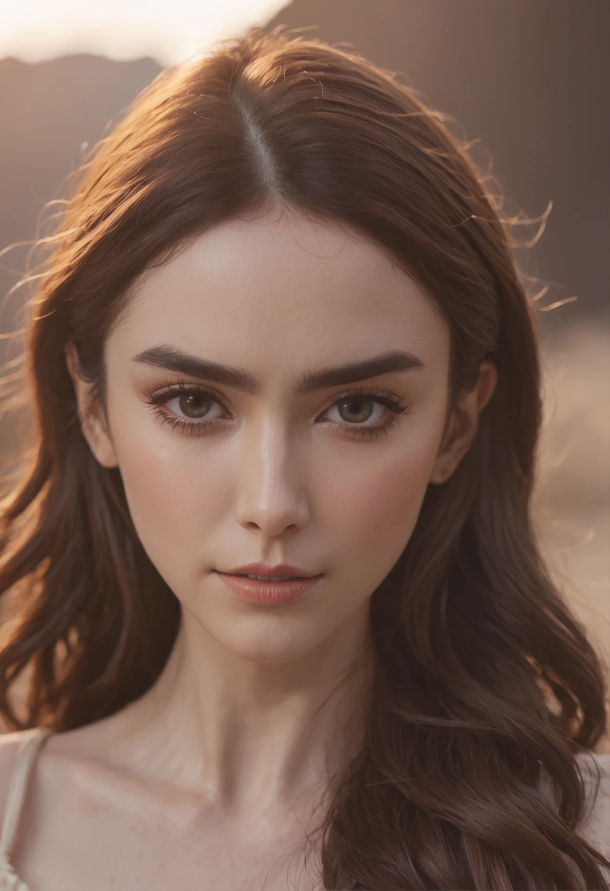 Lily Collins、The upper part of the body、Facing the camera、Deepika with headphones, Natural Skin Texture, 24mm, 4K textures, Soft cinematic light, adobe lightroom, Photolab, nffsw, Convoluted, Elegant, Highly detailed, Sharp Focus, ((((Cinematic Look)))), Soothing tones, Insane details, Intricate details, hyperdetails, Low contrast, Soft cinematic light, dim colors, exposure blend, nffsw, Faded