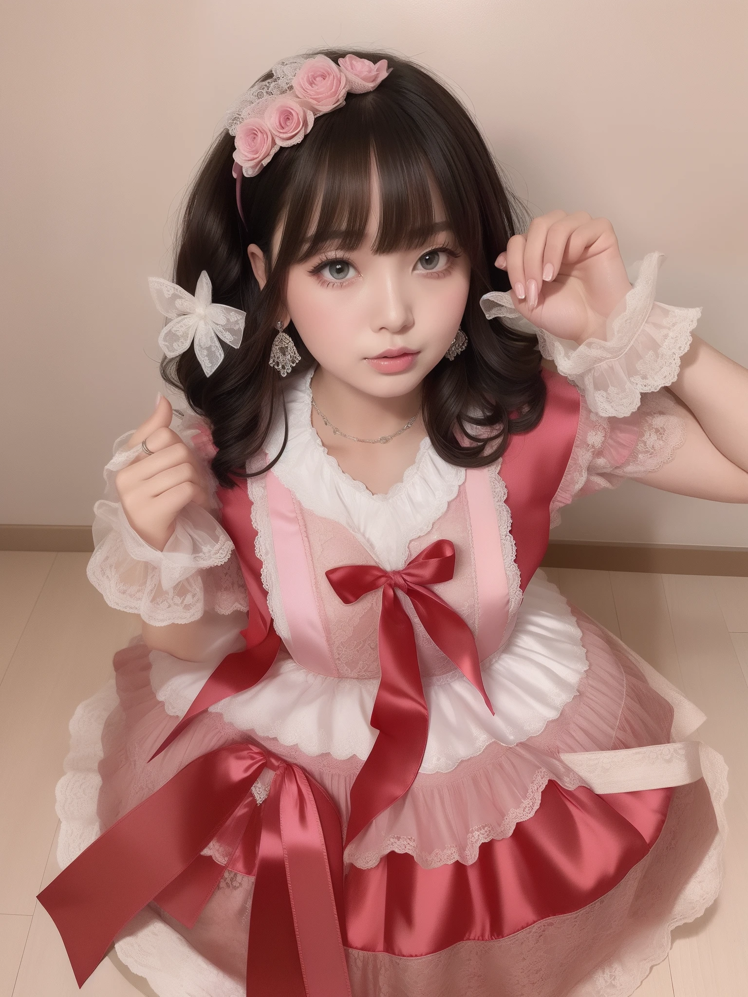 lolita fashion、Pink Satin Fabric