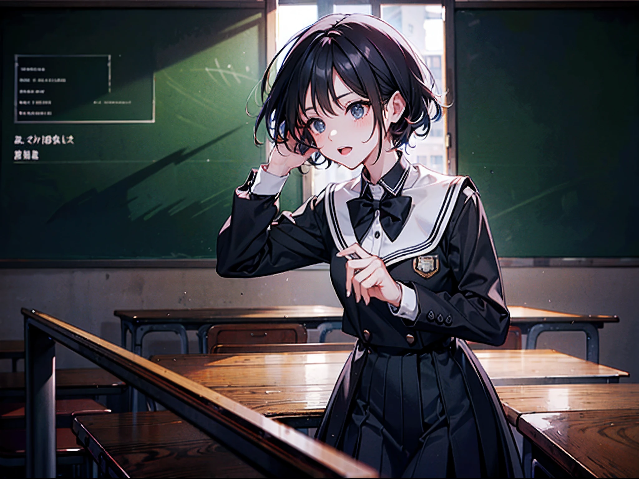 Classroom,Boy student,female student,blackboards,