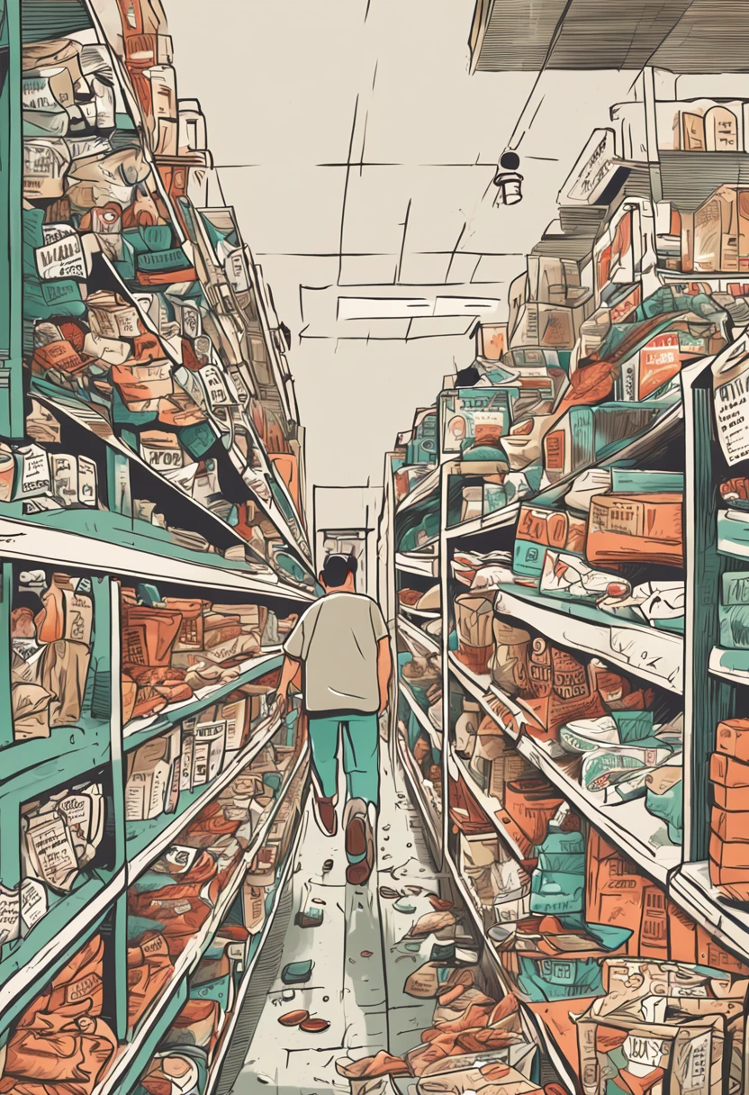 Screen description:The supermarket is crowded,The items on the shelves were swept away。A man in a white T-shirt holds a shopping basket,Running from shelf to shelf,Trying to find more items。His eyes were firm,The face was full of anxiety and determination。People around are frantically grabbing shopping,Some people carry large bags of salt,Some people had bottled water in their hands,Others are frantically hoarding foods such as rice and flour。The man desperately filled the shopping basket with noodles,But it turned out that the water had been snapped up。He looked at the frantic crowd around him,Sighed helplessly,The idea of finding water could only be abandoned。