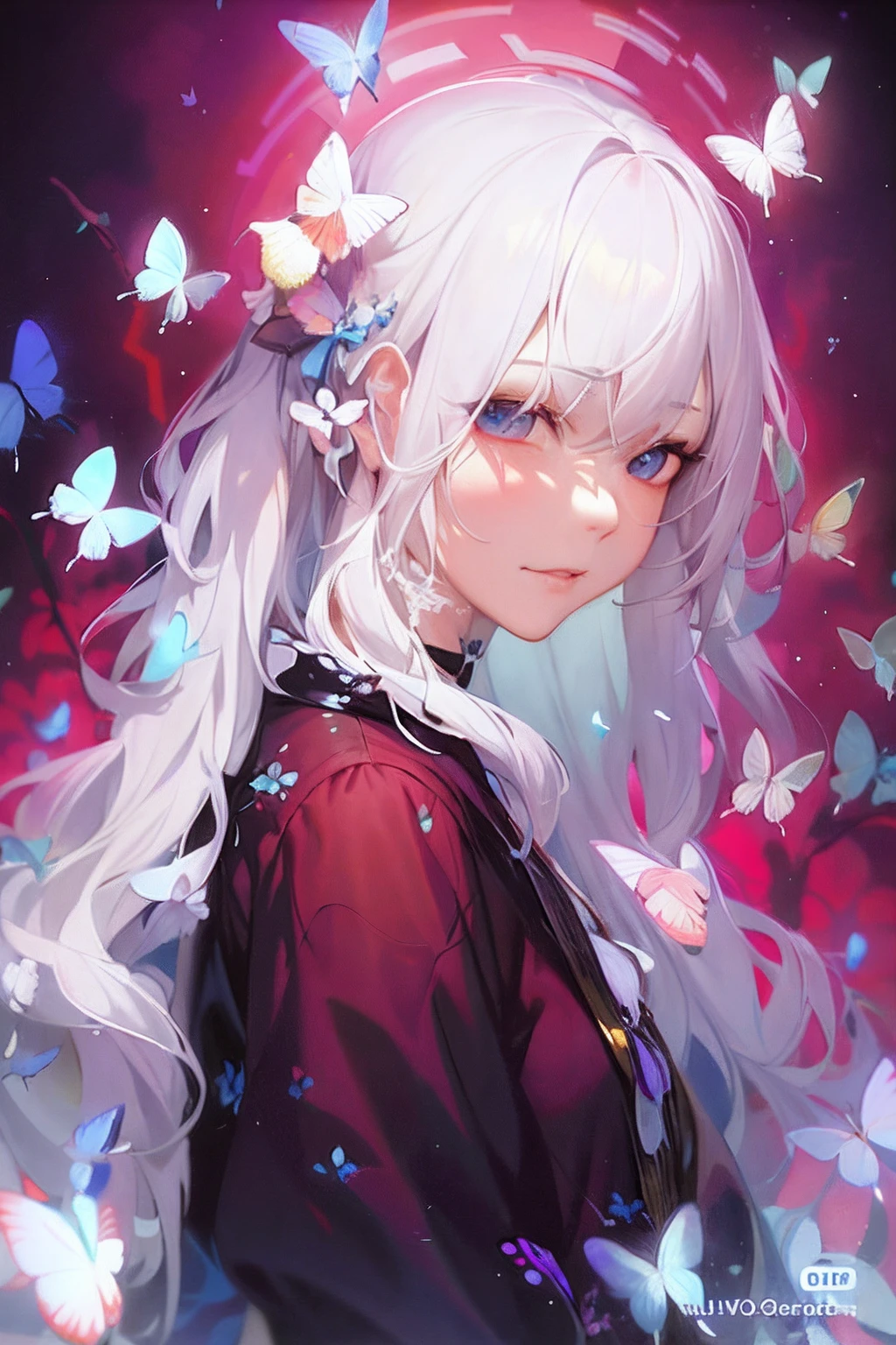 Draw a white hair，Woman with butterflies in her hair, Guviz-style artwork, Guviz, guweiz masterpiece, Guweiz in Pixiv ArtStation, Guweiz on ArtStation Pixiv, by Yang J, Loish et WLOP, author：yanjun cheng, by Ye Xin, By Ni Tian