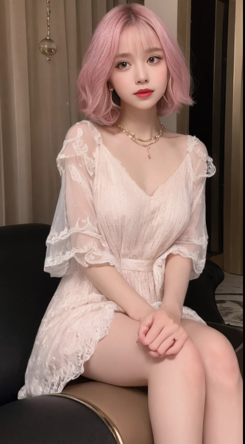 ((An ultra-high picture quality、top-quality、8k picture、masterpiece:1.3))、Crisp focus:1.2、Beautiful woman with perfect body shape:1.4、The most beautiful face、Super Slender、abdominals:1.2、((Pink hair、Very short cut、Beautiful and big breasts:1.2、tchibi、)Best pink hair、)、Perfect pink hair、Perfect short hair、a wet body:1.5、Very delicate skin texture、A detailed eye、二重まぶた、German、 student、German beauty at 15 yfect five-finger、Delicate and perfect hands、perfect arms、perfect leg、perfect foot、night city background、Inside a luxury cabaret、perfect eyes、Perfect makeup、red-lips、A slight smil、open the legs widely、Delicate hair、skinny body、Ganimata leg opening、Hands behind the body、bich、high quality make up、Gorgeous and elegant hair、Bewitching face、Best Makeup、The cutest beauty in the world、Best Hair Styling、Stylish hair and makeup、The cutest in the world、(Gorgeous and elegant finest Japanese pattern dress、)The finest Japanese pattern dresses、Luxurious dresses、Wear hair ornaments、Gorgeous Japanese pattern dress、Simple piercing、Glamorous atmosphere、Wear high-heeled shoes、Wear a luxurious necklace、Short stature、tchibi、Infant face、Wearing the most glittering luxury bracelet、Wearing a diamond anklet、Gentle face、Perfect young face、Innocence、Overall dark、Full Lolita Face、a baby face、Sexy Cst、Sexy face、Sexy little girl、Chic and classses、Everything is very beautiful、Lace luxury panties look perfect、Finest Long Dresses、Interior background of the cabaret、Luxury Pearl Necklace、Thin thin eyebrows、Young German 15 years old、