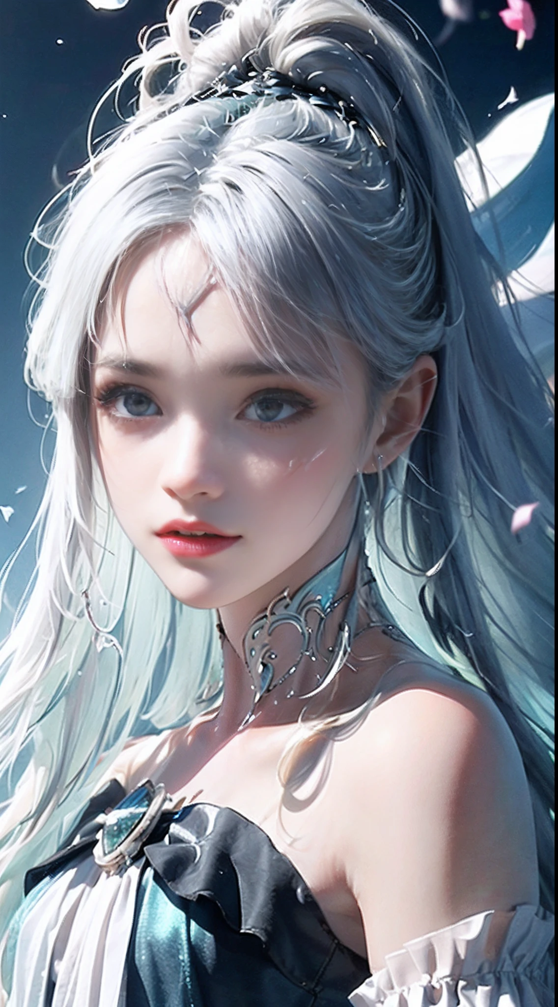 Close-up of a woman with white hair and white mask, beautiful figure painting, Guviz, Guvitz style artwork, white-haired god, Yang J, epic exquisite character art, amazing character art, Fan Qi, Wu Zhun Shifan,