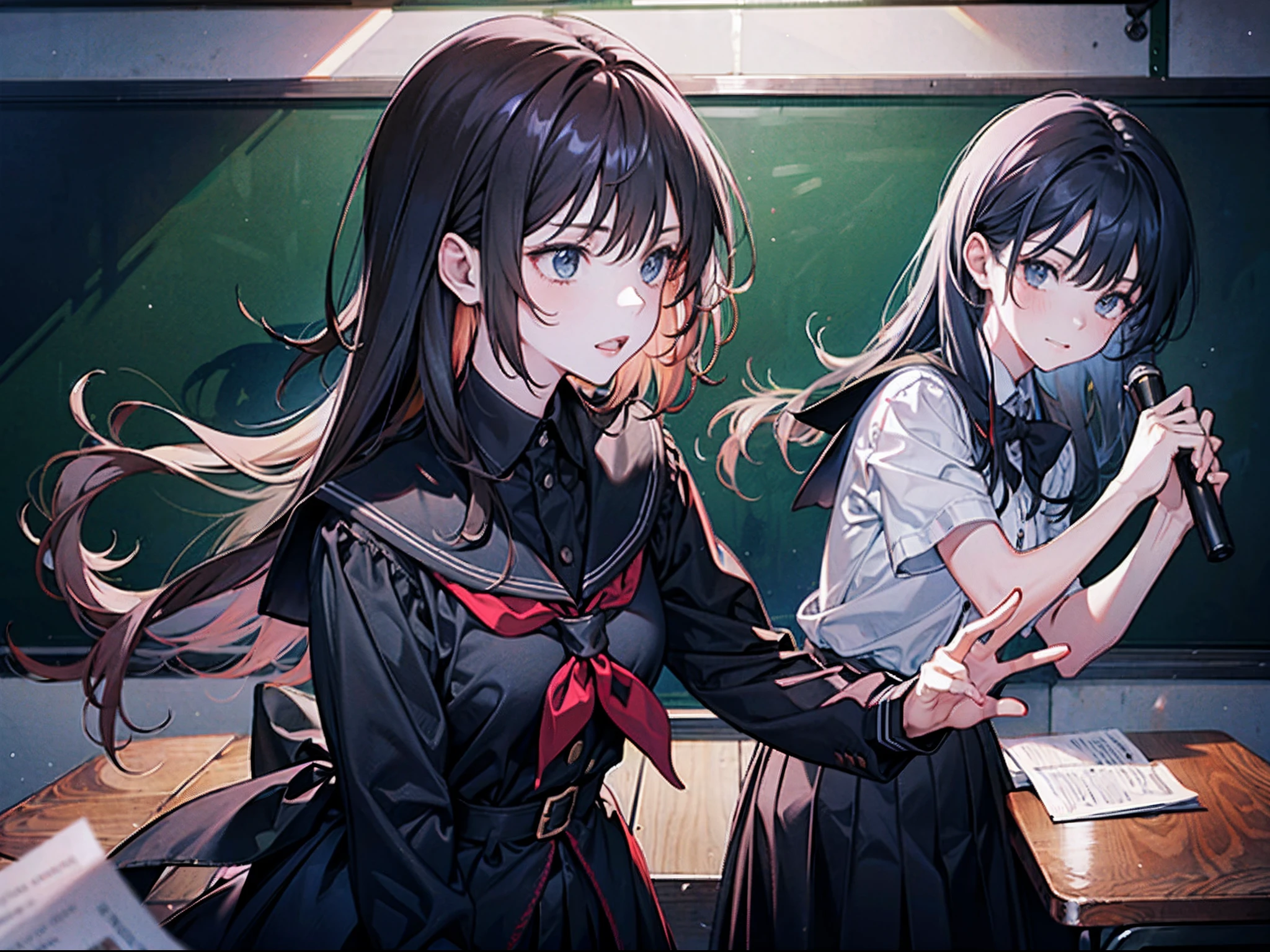 Classroom,Boy student,female student,blackboards,