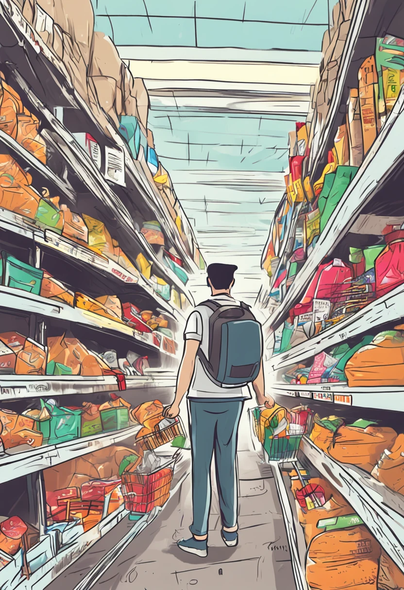 The supermarket is crowded,The items on the shelves were swept away。A man in a white T-shirt holds a shopping basket,Run from shelf to shelf,Try to find more items。His eyes were firm,The face was full of anxiety and determination。People around are frantically snapping up goods,Some carry large bags of salt,Some had bottled water in their hands,Others frantically hoard foods like rice and flour。Men desperately fill their shopping baskets with noodles,But it turns out,The water has been snapped up。。He looked at the crazy crowd around him,Sighed helplessly,The idea of finding water can only be abandoned。