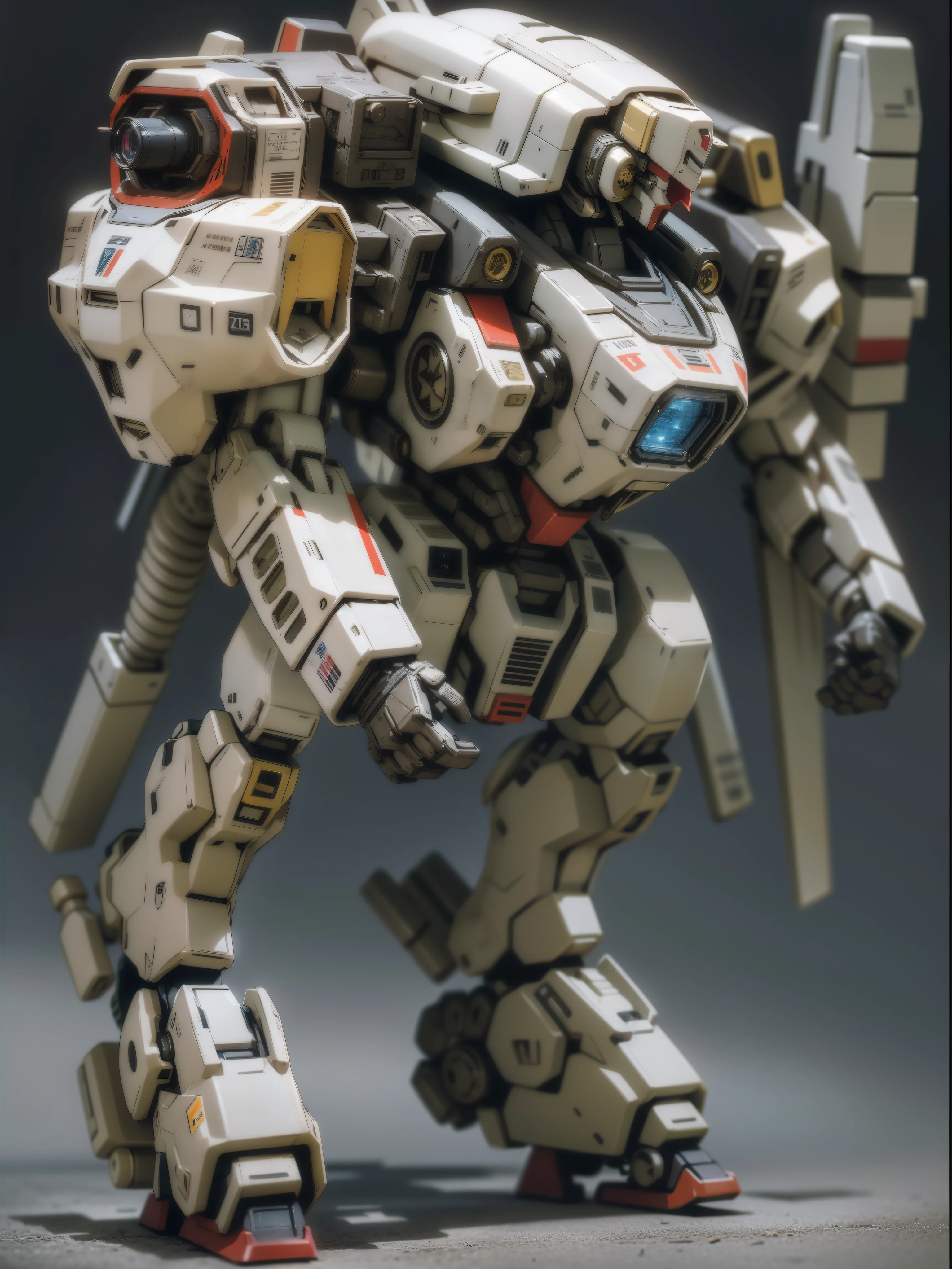 RAW photo, ultra high res,(photorealistic:1.4), high detail, Realism, Fujicolor, image fill, viewfinder, Eye-Level Shot, 8k, super detail, UHD, retina, masterpiece, anatomically correct, textured skin, high details, high quality, award winning, best quality, highres, 16K, 1 robot, giant robot, super robot, mobile suit, round vernian, type of robot with a human on board, cockpit hatch on the abdomen, a pair of left and right exhaust ducts on the chest, huge thrusters on the back, wonderful proportions: 1.8 , 10 head and body: 1.8, outer space specification, zero G specification, equipped with a lightsaber, equipped with a beam rifle, equipped with a shield on the left arm, a high-priced sensor with twin cameras on the head, face mask, Gundam, Japanese anime, super Precise mechanism, beautiful armor, long legs, wide shoulders, large shoulder armor with thrusters, sturdy, strong, cool, smart, heavy armor, full armor, glowing eyes, glowing eyes: 1.8, smart silhouette, cool, high Mobile type, leading role mecha, ultra-detailed depiction,