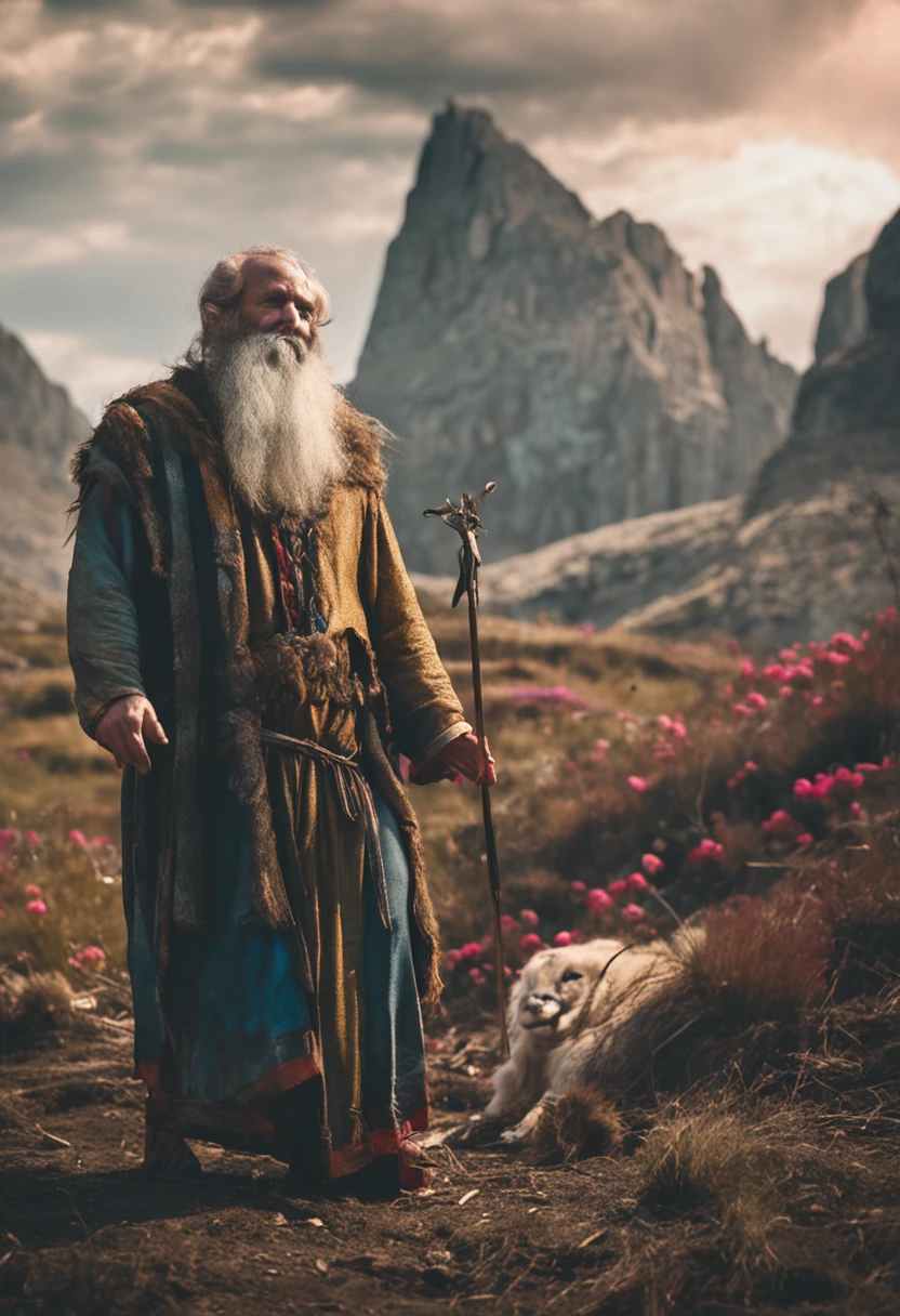 um homem com barba e bengala 4k, Santo ortodoxo, christian saint rosace, christian saint, portrait of saint of the pit, inspired by Nicomachus of Thebes, padroeiro do 🛸🌈👩🏾, saint of the pit, Galileo, inspirado em Ed Benedict, inspirado no Mestre de Saint Giles, santo, 4k