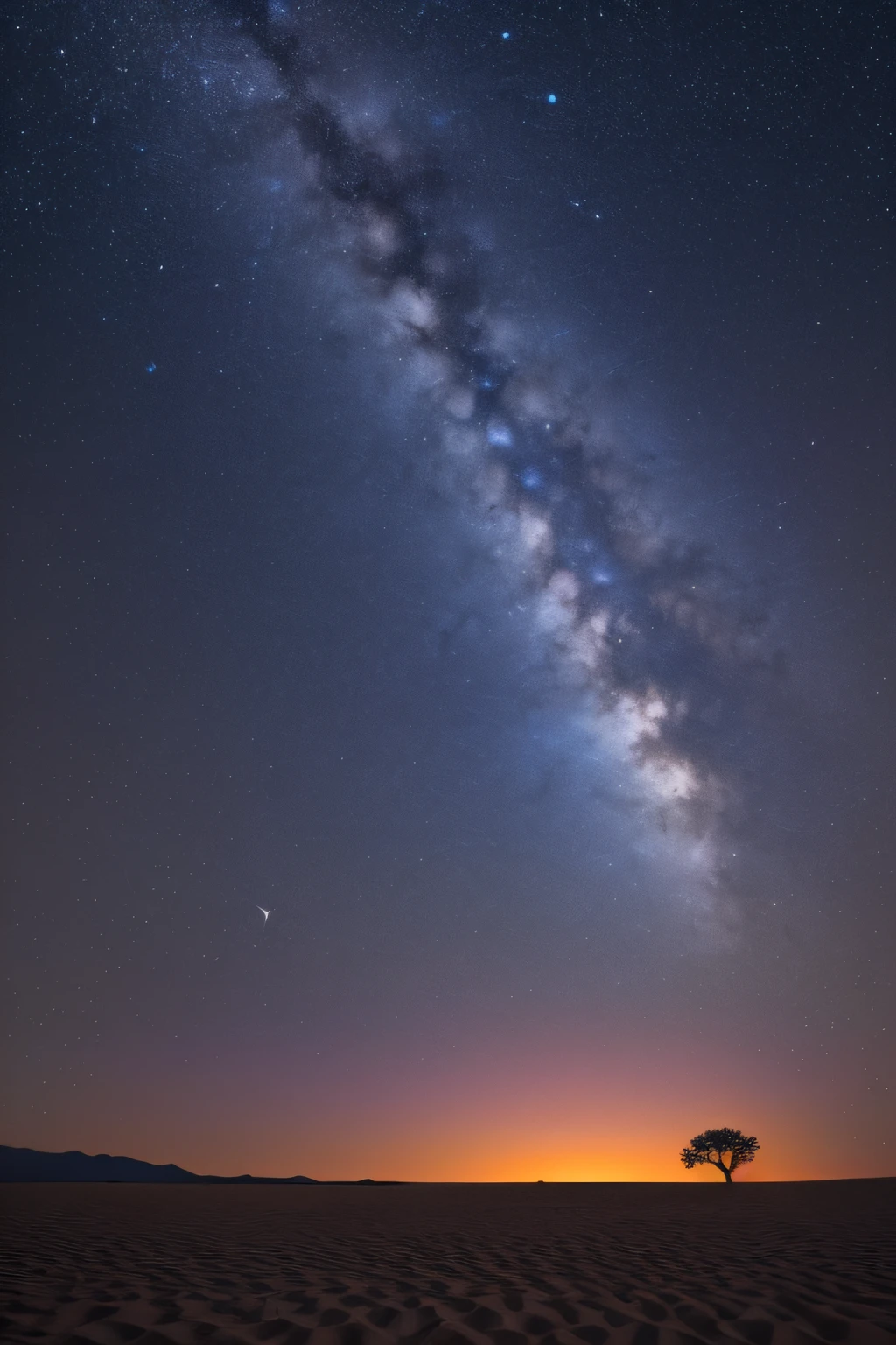 expansive landscape photography, (a view from below showing the sky above and the open field below), (full moon: 1.2), (shooting stars: 0.9), (nebula: 1.3), distant mountain, tree BREAK production art, (hot light source: 1.2), (Firefly: 1.2), lamp, very orange, very purple, complex details, volumetric lighting, realism BREAK (masterpiece: 1.2), (best quality), 4k, ultra-detailed, (dynamic composition: 1.4), highly detailed, colorful details, (iridescent colors: 1.2), (bright lighting, atmospheric lighting), dreamy, magical, (solo: 1.2) --auto --s2