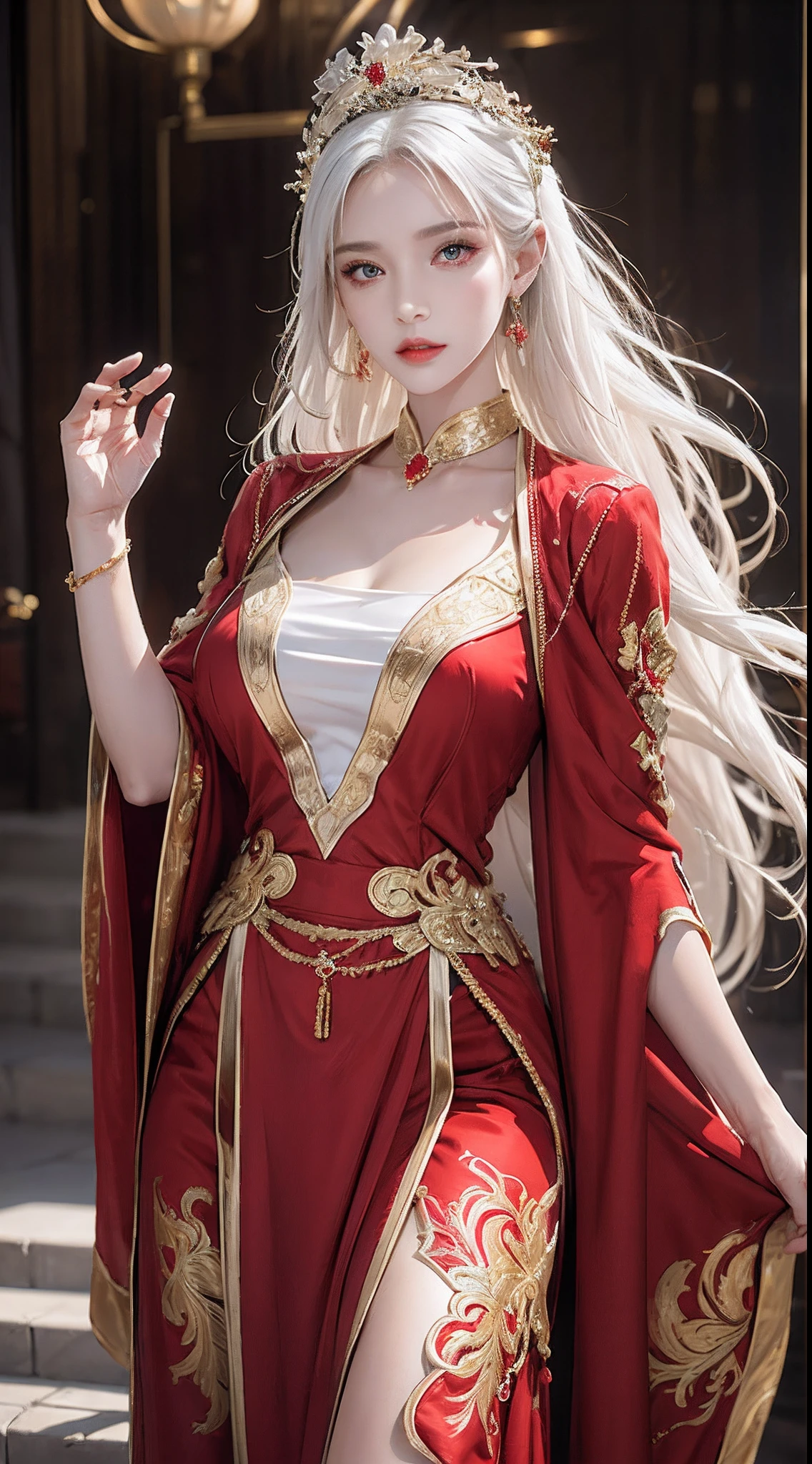 (hyper realstic)、Ancient priestess、Ancient female shamans、
immensity　Beautie　high-level image quality　hight resolution　Realistic　Shorthair　a blond、　blond woman in a、A MILF、Middle-aged woman、((Big big))、Detailed red-black    ,,,,,,、detailed skin textures、超A high resolution、Realistic、Voluptuous body shape、A smile、Middle-aged beauty、Beautiful expression、With detailed red-black areola 、Detailed purple eyes、blond、long fluffy hair、Kamimei、Very delicate and detailed skin texture、３５Female Shaman、(Blonde pubic hair)、{(Ancient ornate and luxurious temples)、(A lot of torches are burning)}、Ancient priestess、Large cleavage、Large open neckline、big butts、bright red lips、(Colorful and glamorous clothes and luxurious accessories)、I have an ornate platinum wand、