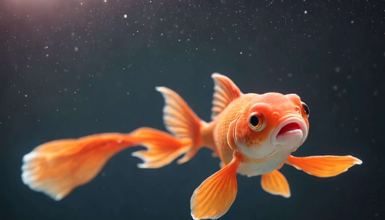 Masterpiece, High quality, Goldfish forever in the clouds, Goldfish float around a lot of cute stars, Anthropomorphic goldfish, Disney style, Cinematic lighting effects, Cinematic picture quality, Super detail, Rich colors