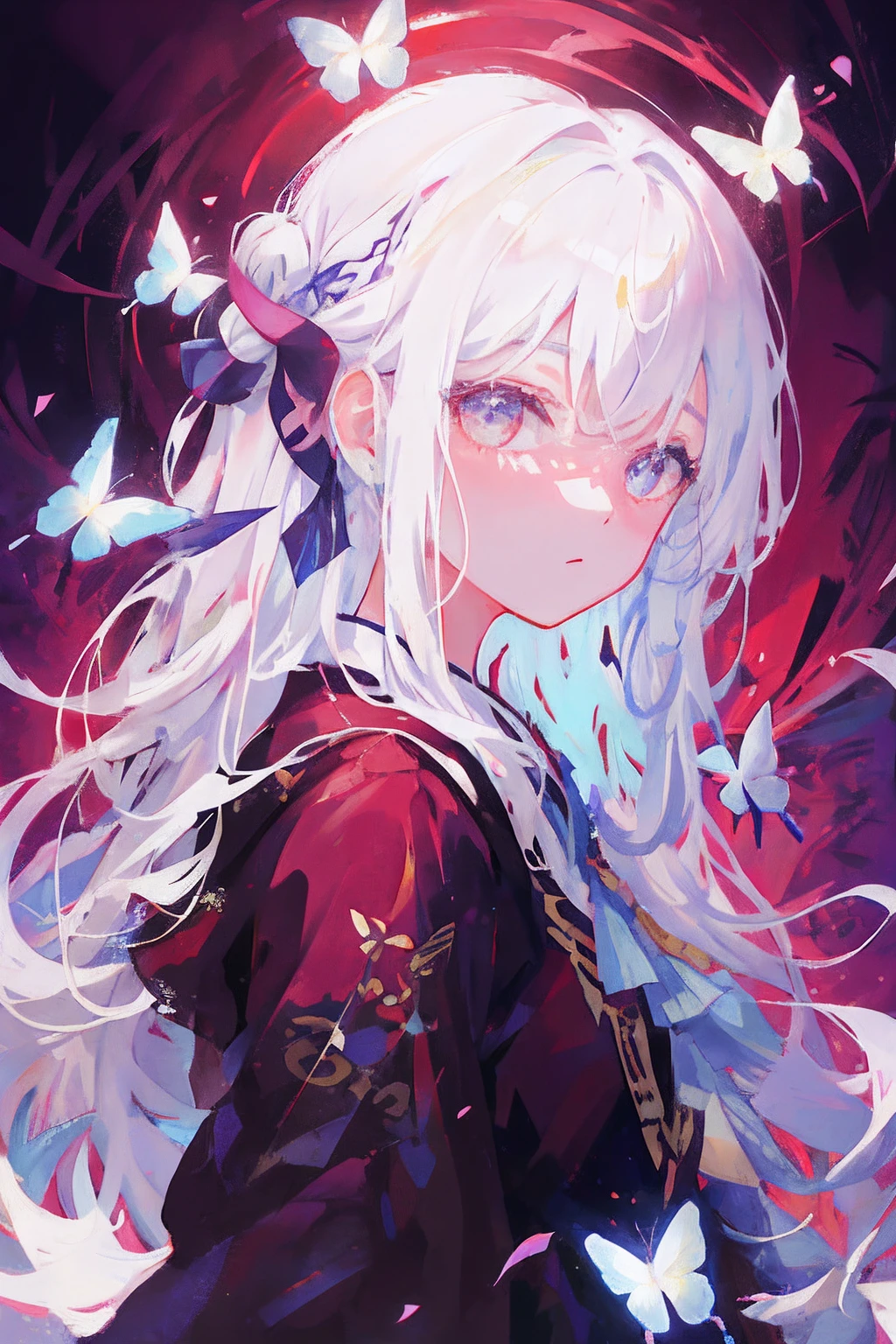Hong Kong wind girl with long white hair and butterfly wings,Konachan wallpaper, 4k manga wallpapers, Beautiful oil portrait, Girl with white hair, Beautiful line artwork