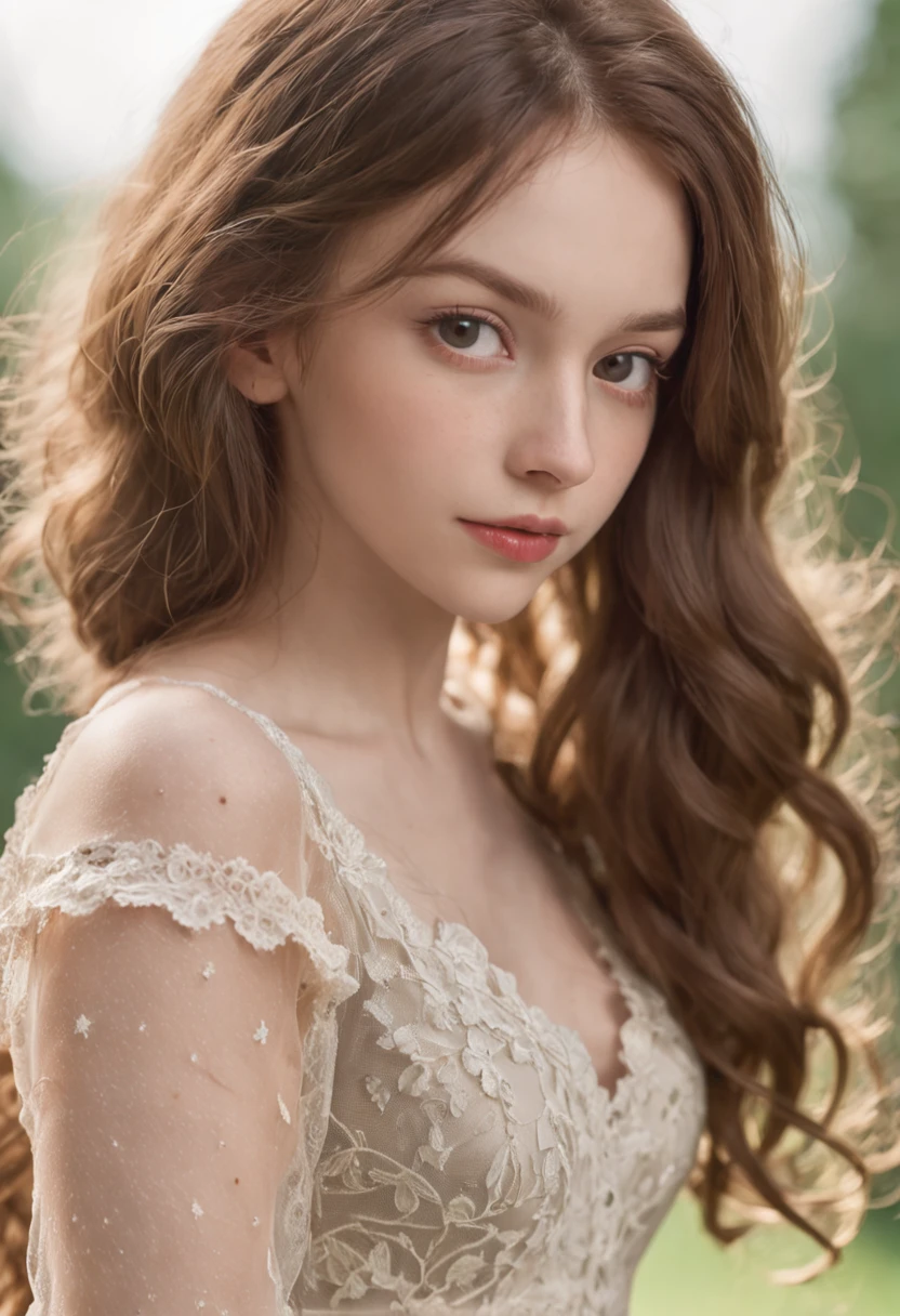 Peacefully atmosphere, sunlight, Beautiful and cute 18 year old girl, face look innocent and angelic, pale white skin, rosy cheeks and lips, big blue eyes, goddess, white pigeon, olive crown, olive tree, jewelry, river, heaven