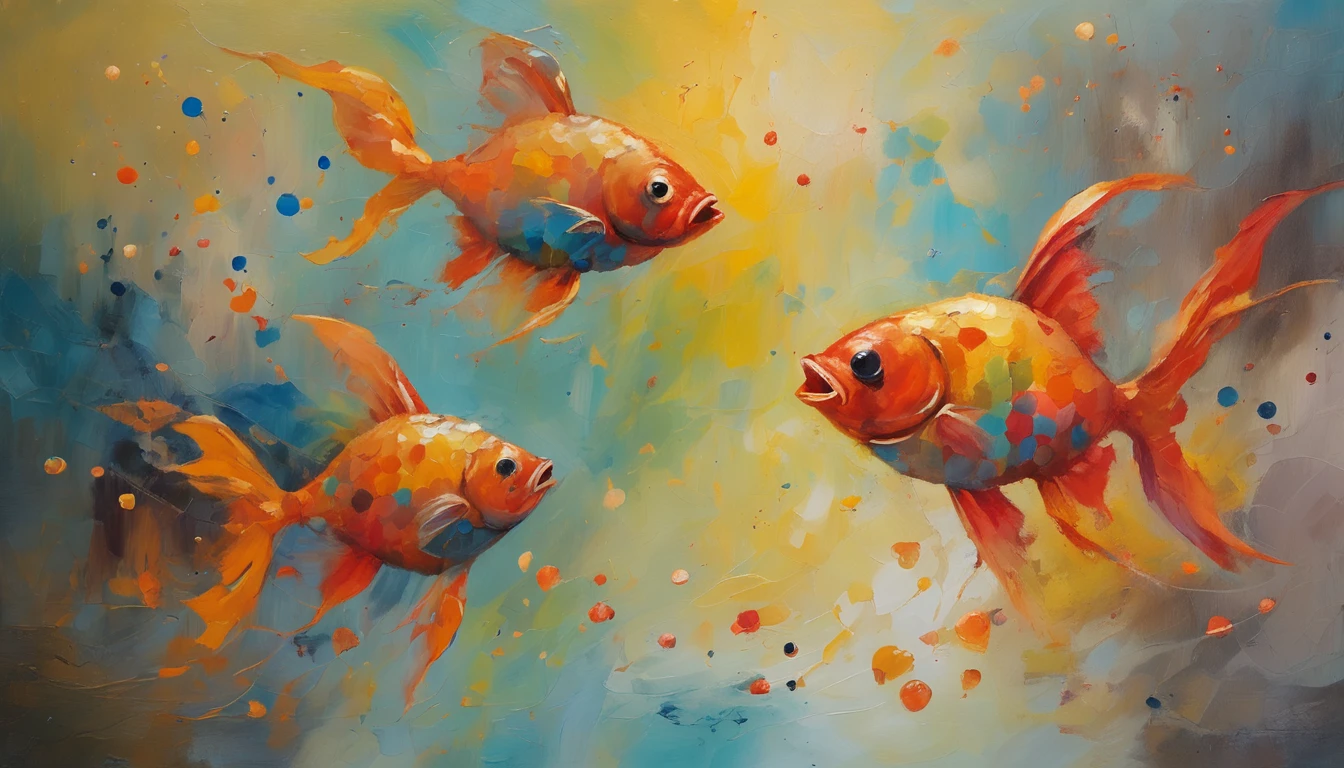 Masterpiece, High quality, Goldfish are always in the clouds, Goldfish float around a lot of cute stars, Anthropomorphic goldfish, Disney style, Cinematic lighting effects, Cinematic picture quality, Super detail, Rich colors