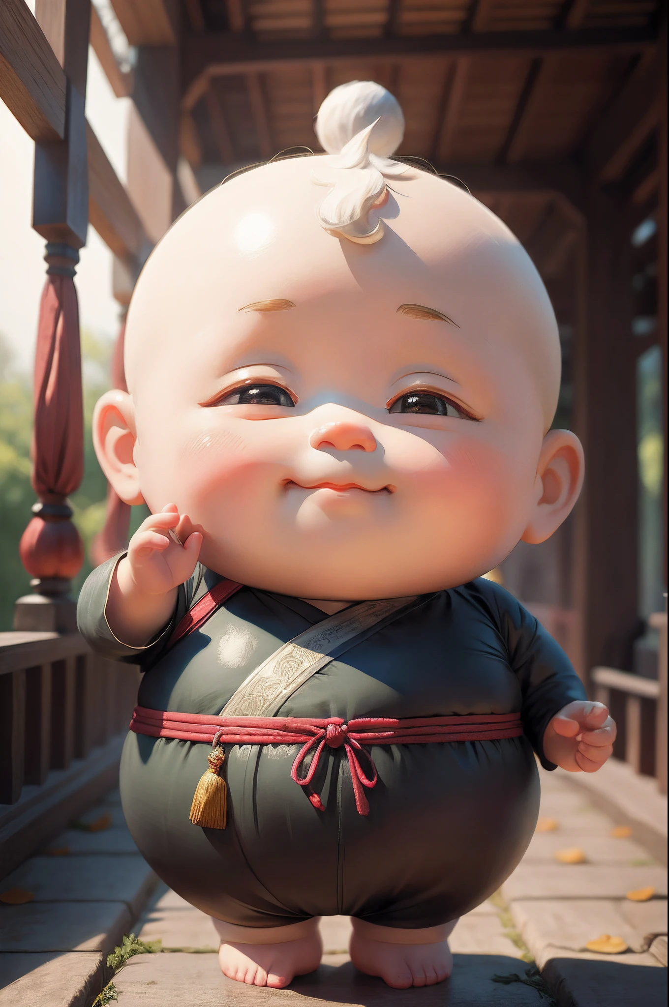 There was a small monk standing in the corridor of people, Milky whoops,Chubby,extremely cute,lovely digital painting, Inspired by Hu Zaobin, author:Yu Zheding, cute 3 d render, yanjun cheng, Cute detailed digital art, close up character, Rosla global lighting, wojtek fus, Cute cartoon character, inspired by Wu Bin, cute pixar character, inspired by Park Hua