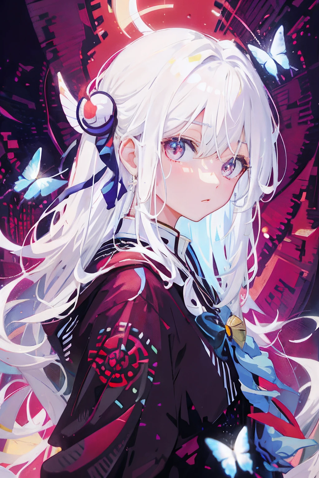 Anime girl with long white hair and butterfly wings, Hong Kong Wind Girl,streetart