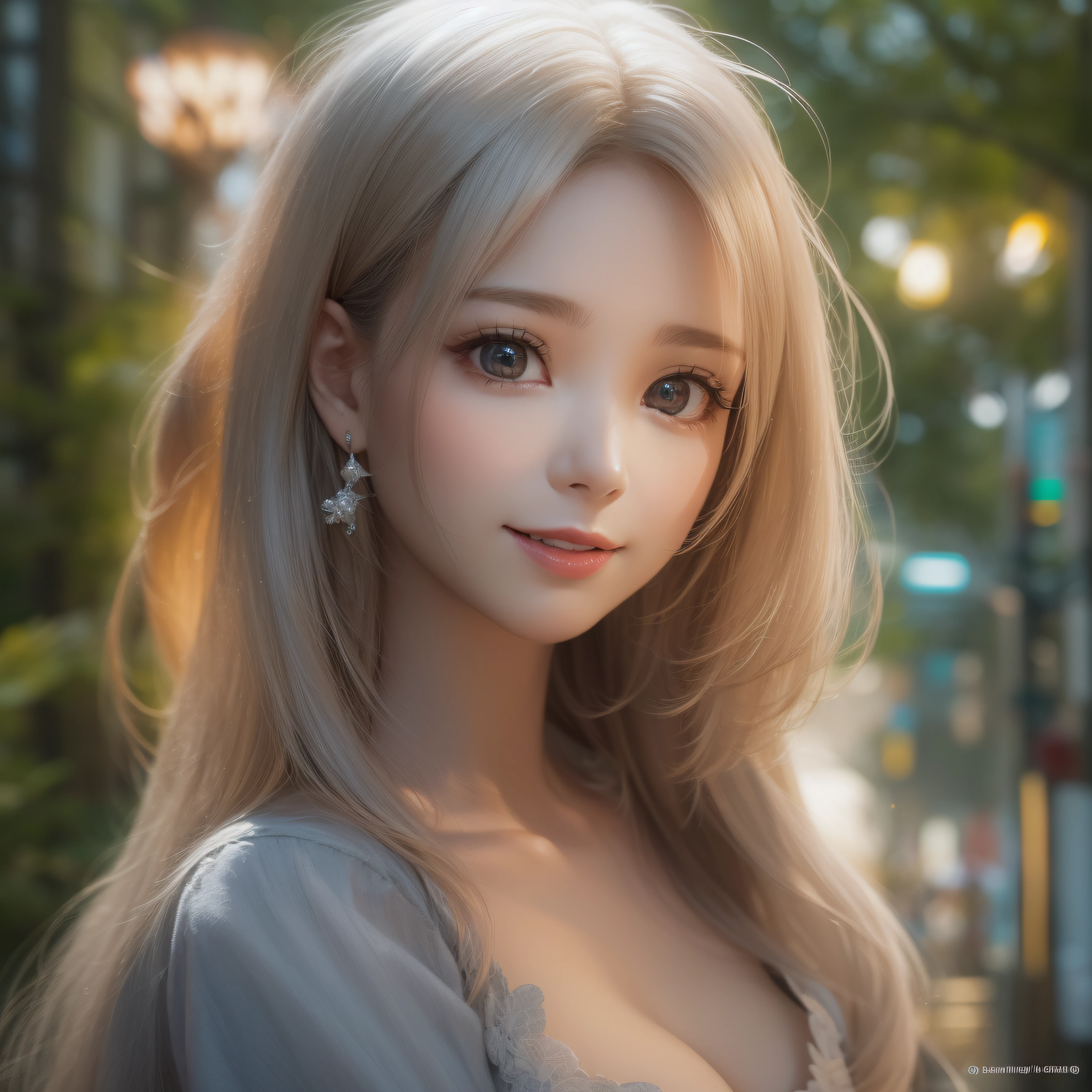 Close up of a smile with the corners of the mouth raised、Smiling Barbie doll、 Facing the front、(​masterpiece、realisitic、hight resolution)、(1 girl in):1.2)、Do-Up Eye、Korean Girl、(Best Quality), (masutepiece), (1girl in), Solo, Beautiful Girl, Perfect face, Big Breast,dreamlikeart、Highly detailed airbrush art(((Surreal))、intricate detailes、Volumetric lighting、(​masterpiece:1.2)、(top-quality)、The ultra-detailliert、(The composition of the movement:1.4)、Highly detailed colorful details、(Bright lighting、Atmospheric lighting)、Magical、dynamic compositions、Ray traching、The mirror reflects light、Shallow depth of field、ultra-detailliert、mixing  exposure、nffsw、Super masterpiece、Her eyes are glowing red、