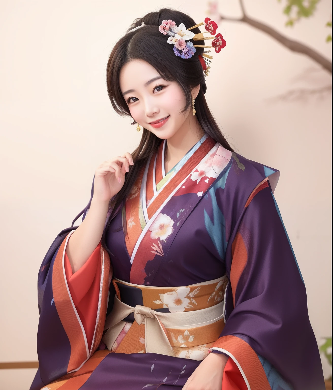 Smiling woman in kimono dress