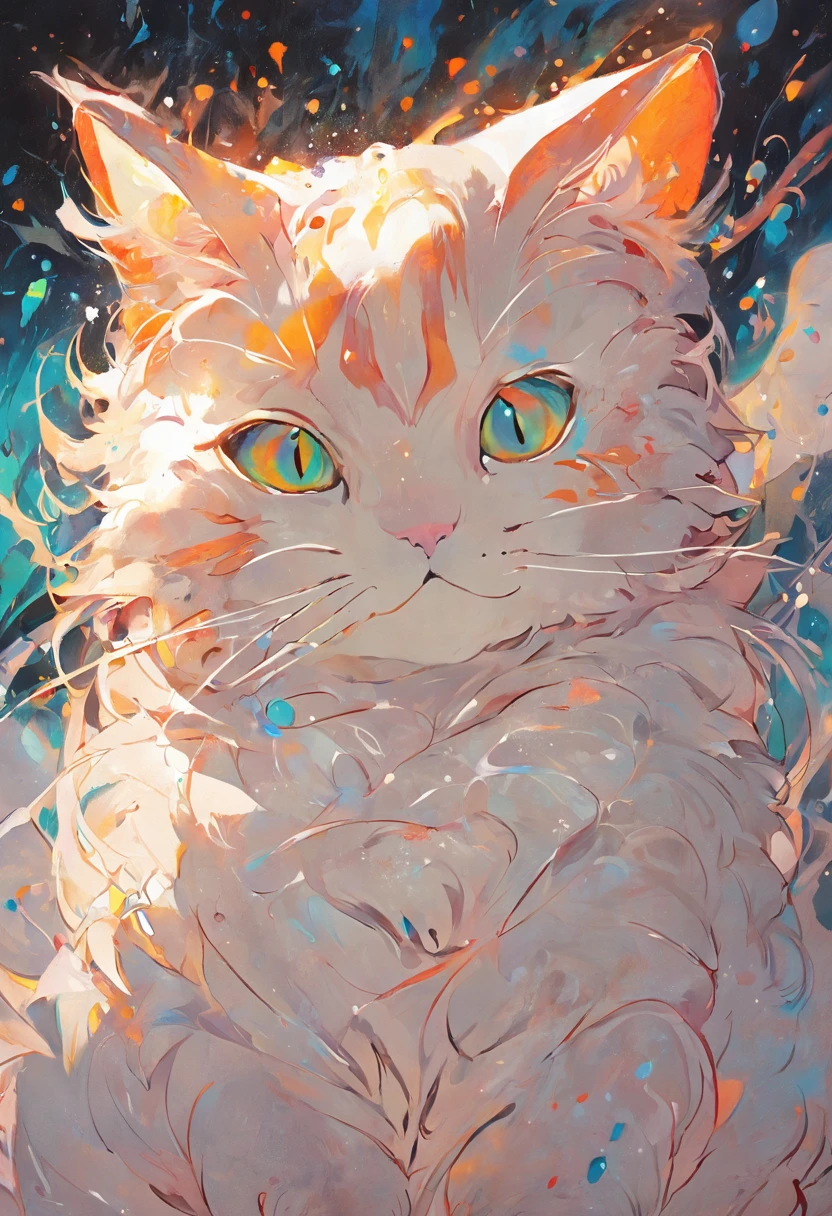 Illustration of an extremely beautiful cat in contemporary figurative II construction art, delicate shades, Tiny bubbles, Transmission fluid,oil,Triol ink marbling, Artist Carol Cavalaris(Carol Cavalaris)Acrylic Dutch poured painting style ,Tara Turner, Marika Dippenfen , Contrast hard lines with soft facial features and complex emotions., Artist Jason Türk, fine art, Masterpiece,