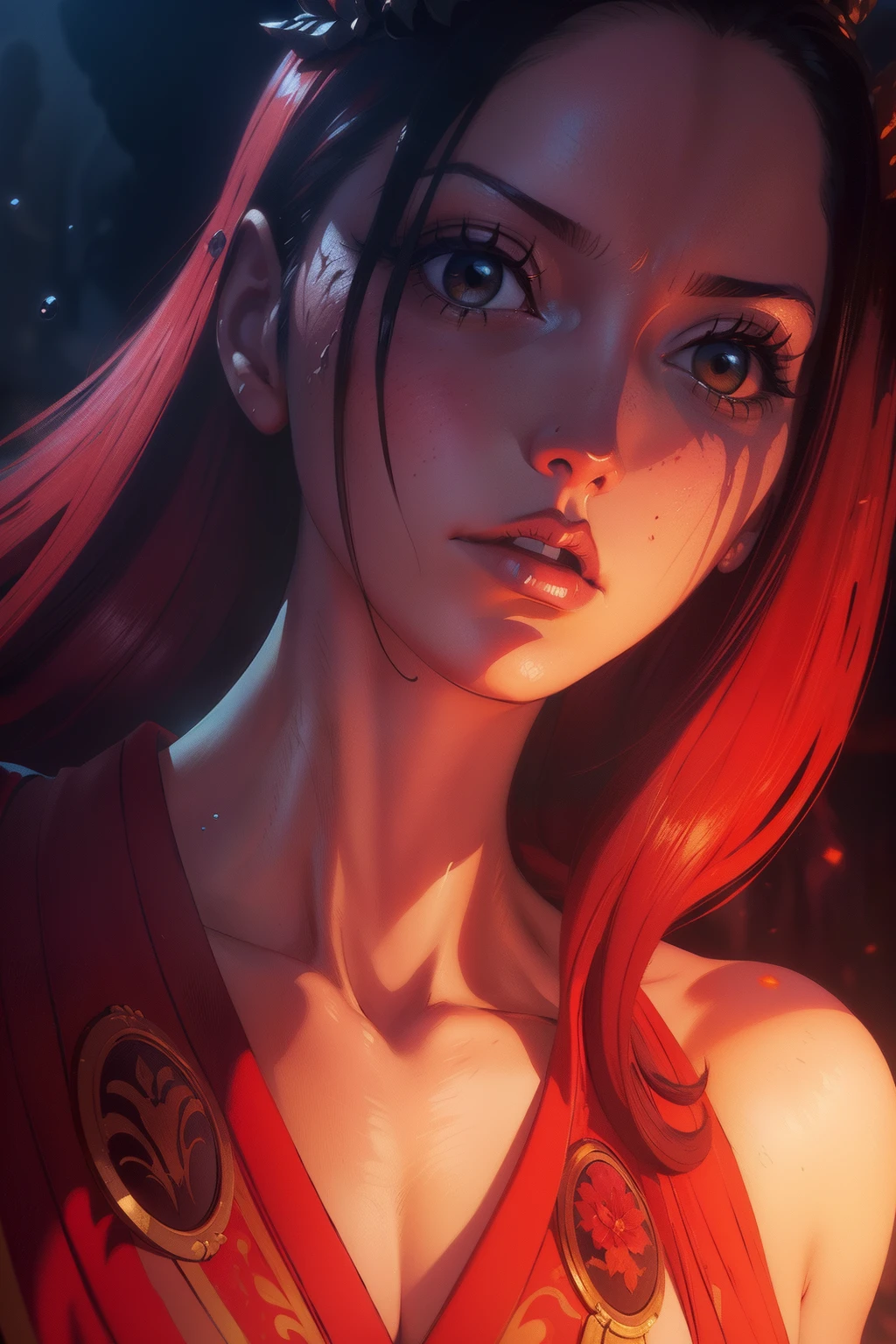 A goddess, nice perfect face with soft skinice perfect face, Concept art portrait by Greg rutkowski, Art germ, Ultra-detailed and sophisticated Gothic art trends in Artstation's ternary colors, Fantastical, intricately details, Splash screen, Complementary colors, fantasy concept art, 8K resolution, Deviantart's masterpiece, Oil painting, Heavy strokes,