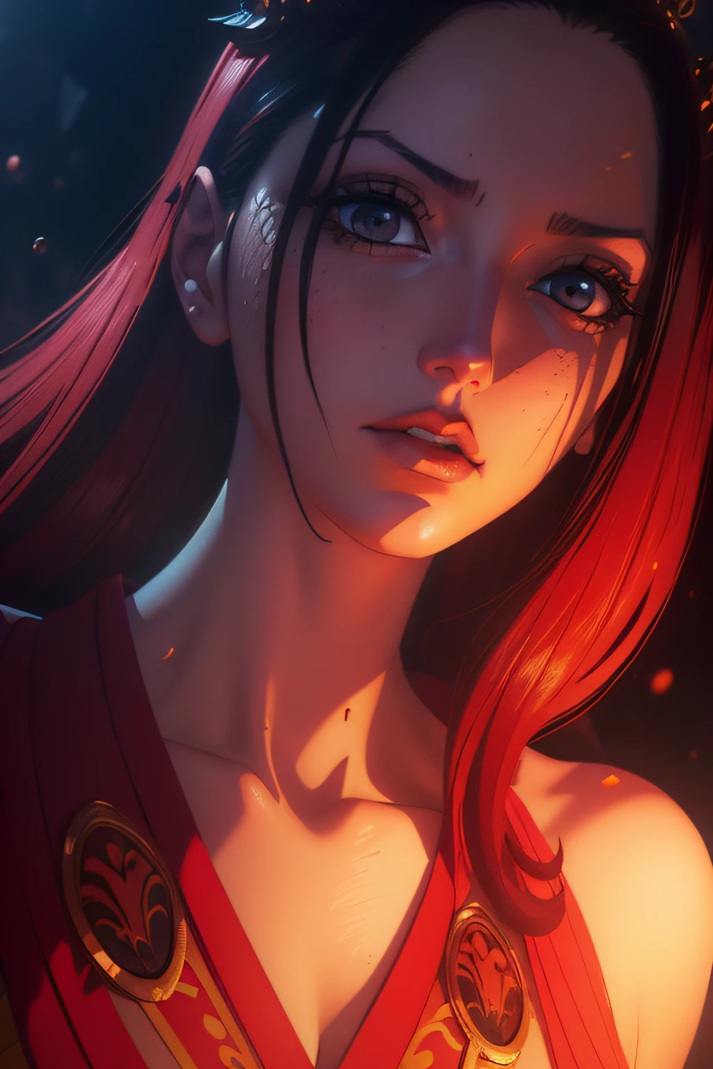 A goddess, nice perfect face with soft skinice perfect face, Concept art portrait by Greg rutkowski, Art germ, Ultra-detailed and sophisticated Gothic art trends in Artstation's ternary colors, Fantastical, intricately details, Splash screen, Complementary colors, fantasy concept art, 8K resolution, Deviantart's masterpiece, Oil painting, Heavy strokes,