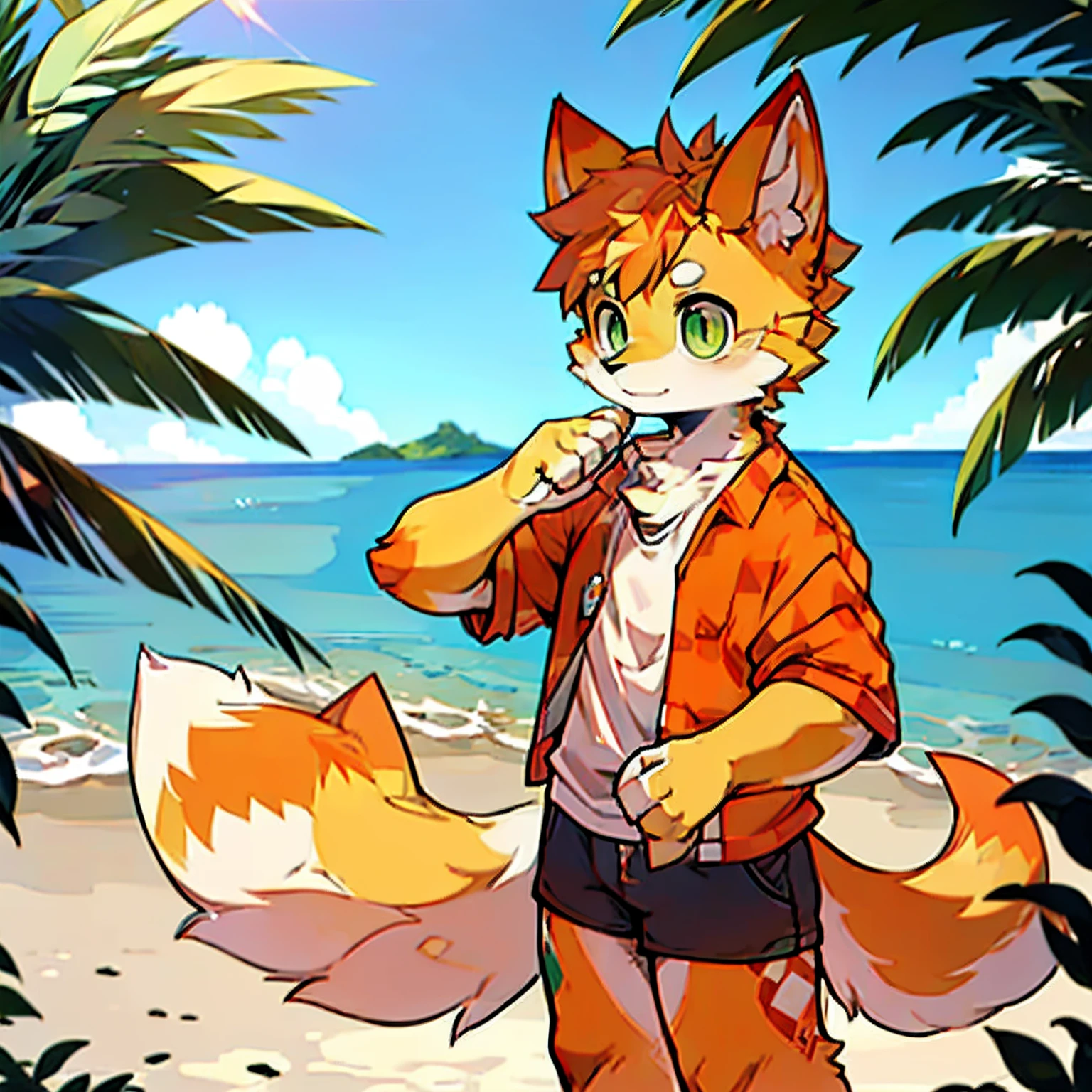 A curious male fox cub stands on the beach by the sea. It has orange fur, a thick tail, and a pair of furry big ears. His eyes were filled with curiosity, and the sun shone on the beach. The fox cub has an excited and eager expression, ready to explore the outside world.BREAK anthro,furry,feral,(digital media \(artwork\):1.2),(hi res,absurd res:1.2),perfect anatomy,anatomically correct,detailed,detailed face,detailed eyes,(realistic fur,detailed fur:1.25),detailed background,amazing background. BREAK (by puinkey \(artist\):1.2),(by unrealplace,by kuroisumi,by milkytiger1145,by moki,by emolga 1,by ovopack:1.2),(by cydonia xia:0.8),(by Pino Daeni:0.8),(by hioshiru:0.8),(by chunie:0.8),Wearing white underwear
