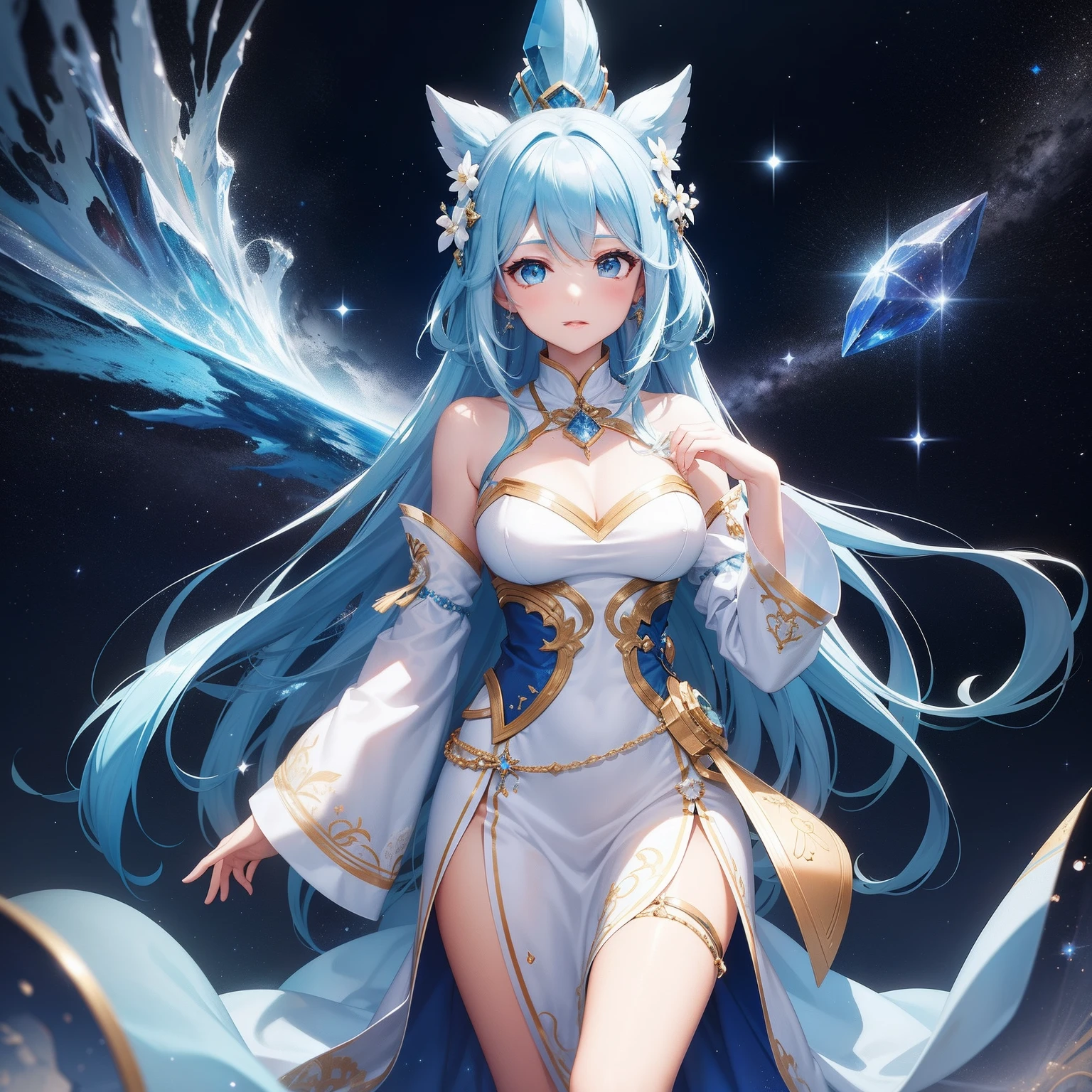 Super beautiful glowing eyes、Photorealsitic:1.4), (tmasterpiece, side lights, exquisite and beautiful eyes: 1.2), tmasterpiece*porate, hentail realism, 3D 顔, glowing light eyes, Shiny hair, Glossy glossy skin, 独奏, embarrassed from, (hason),