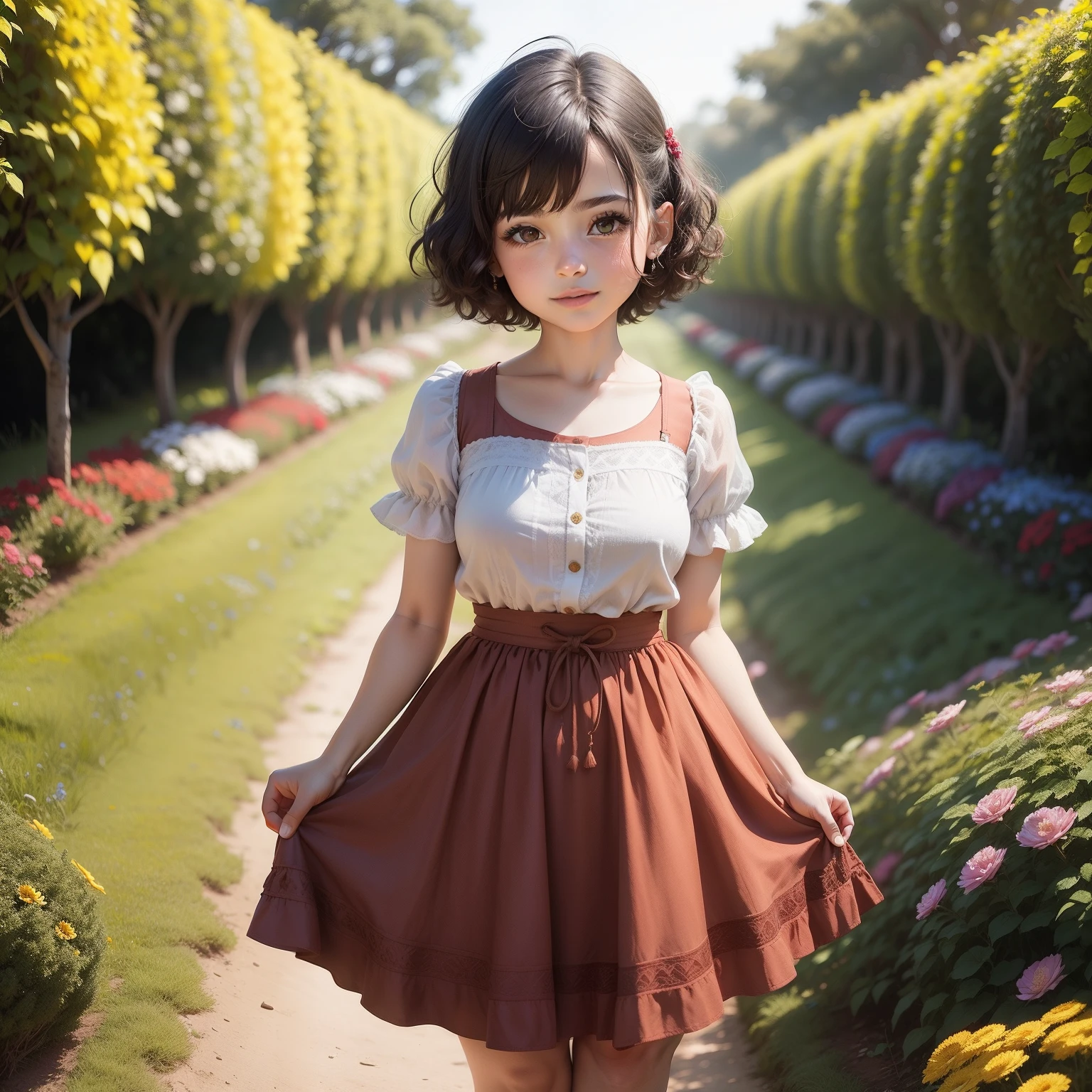 There is a girl standing in the forest, little loli girl, loli, loli in dress, little curvy loli, guvez style artwork, cute anime waifu in beautiful clothes, cute anime girl, beautiful anime girl, guwiz on pixiv art station