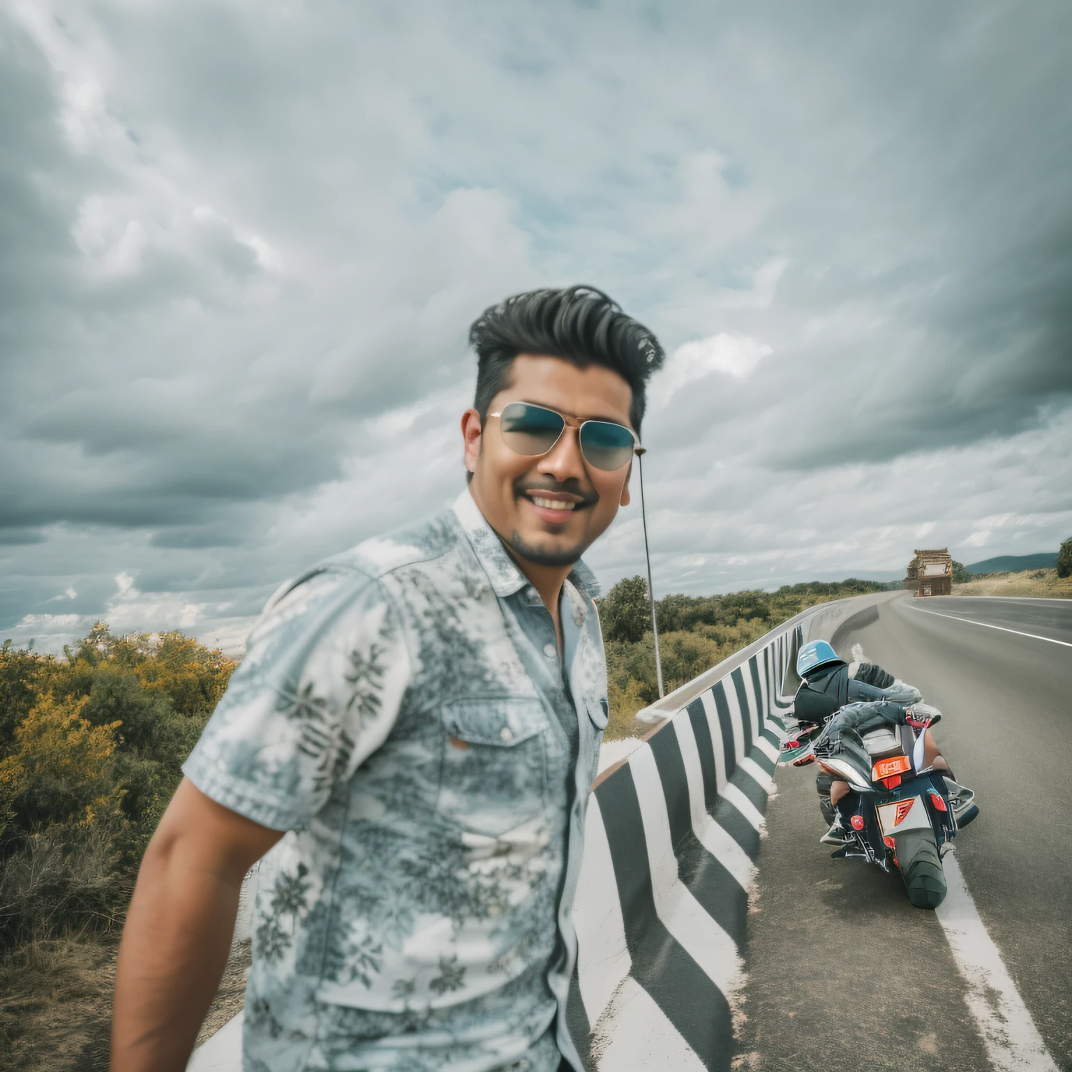 there is a man standing next to a motorcycle on the side of the road, taken with sony a7r camera, photo taken with sony a7r camera, shot on nikon z9, taken with sony alpha 9, taken with canon eos 5 d mark iv, photo taken with sony a7r, shot on sony a 7, shot on canon eos r5 actor with sunglasses handsome