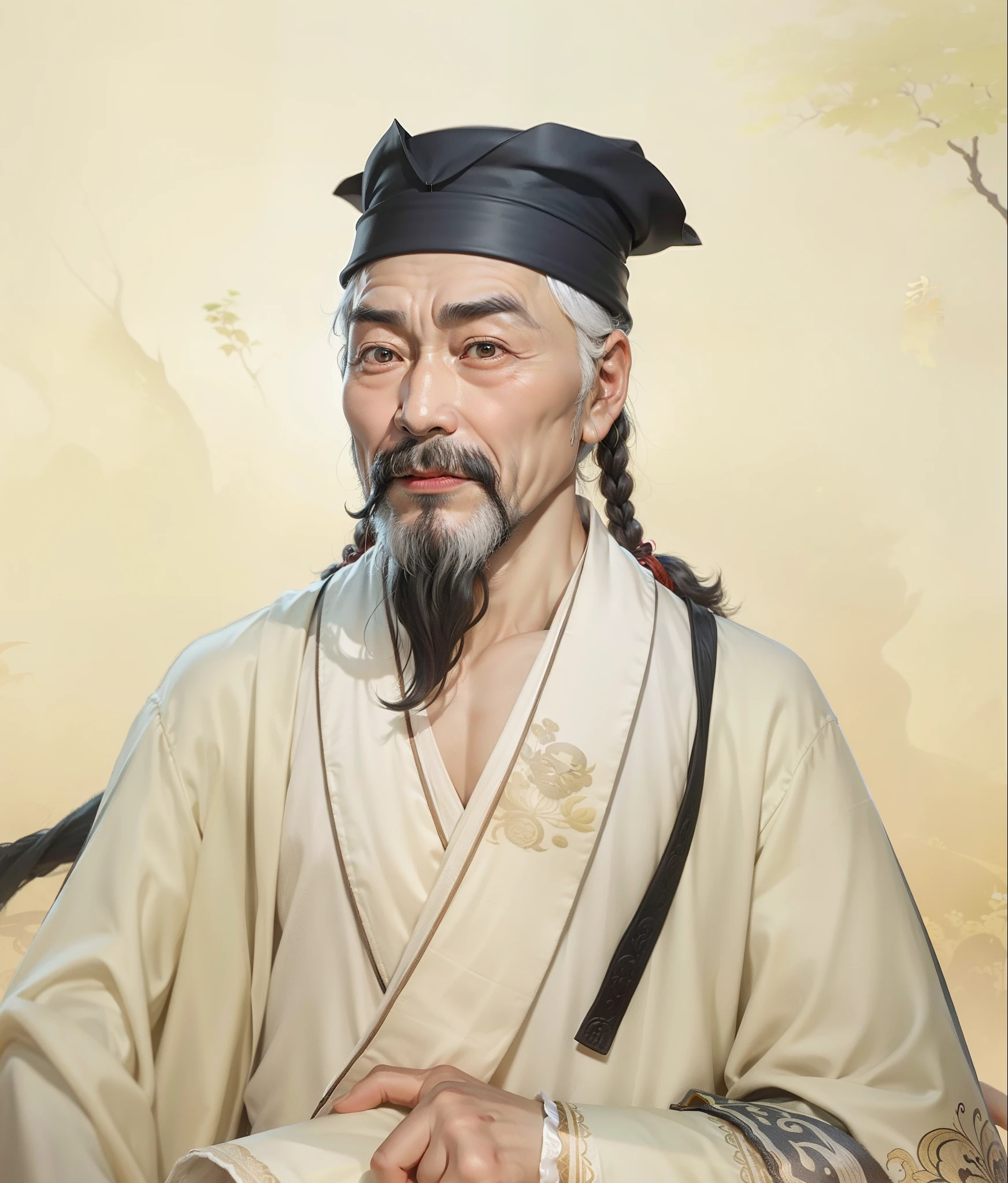 The image of an old man with a beard and a black hat, feng shu, zhang daqian, yuan - ti, Yang Qi, guangjian huang, hua cheng, xiang duan, tian zi, inspired by Wu Daozi, by Xuande Emperor, Song Dynasty, Inspired by Cao Zhibai, xiaoguang sun