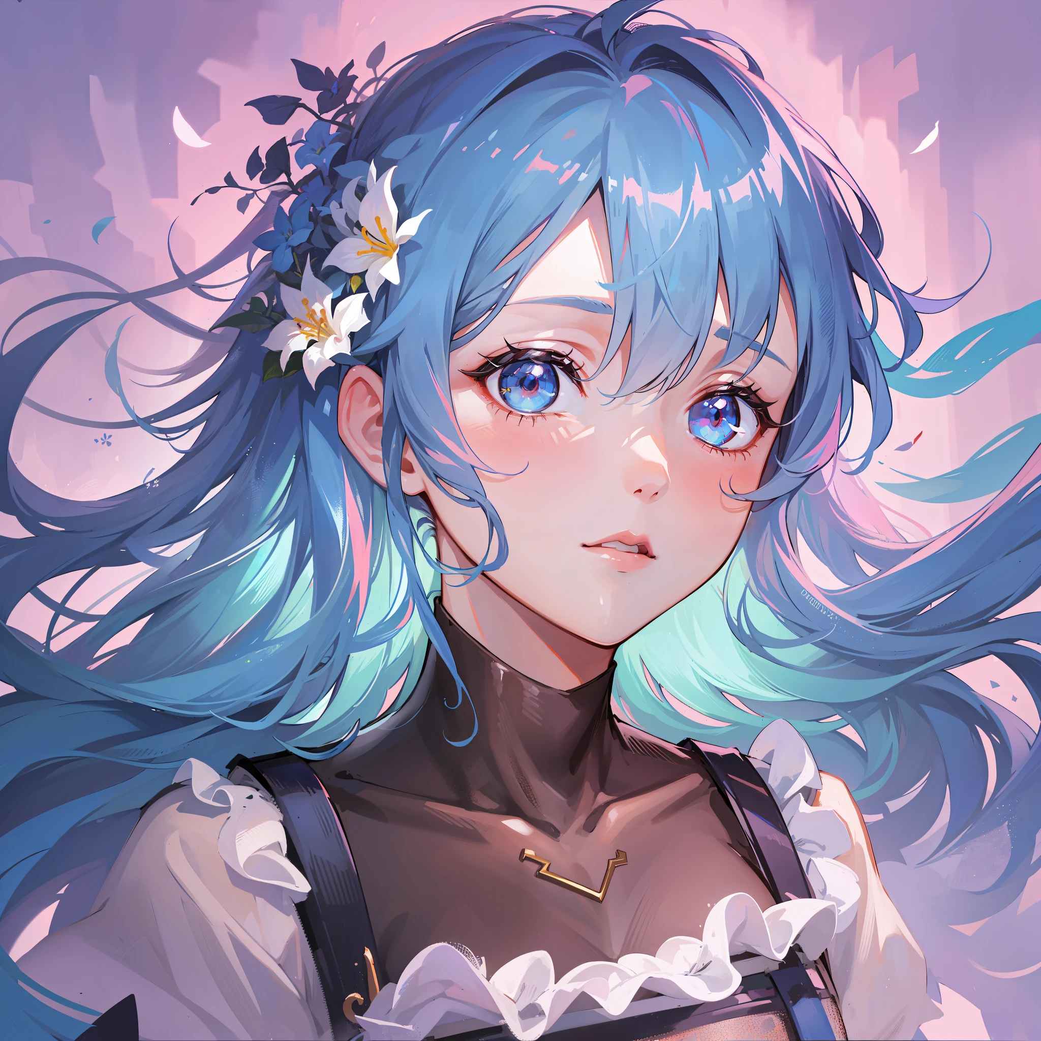 (masterpiece), (best quality), (ultra detailed),(disheveled hair),(illustration), (1girl), (Fashionable clothing), standing, Fashion model, looking at viewer, (interview), (simple background),beautiful detailed eyes, delicate beautiful face, Floating,(high saturation),(colorful splashes),colorful bubble,(shining), focus on face,  ponytail, kamisato ayaka, light blue hair, bangs, hair ring, floating flowers, floating hairs, (shining), best lighting, best shadow,