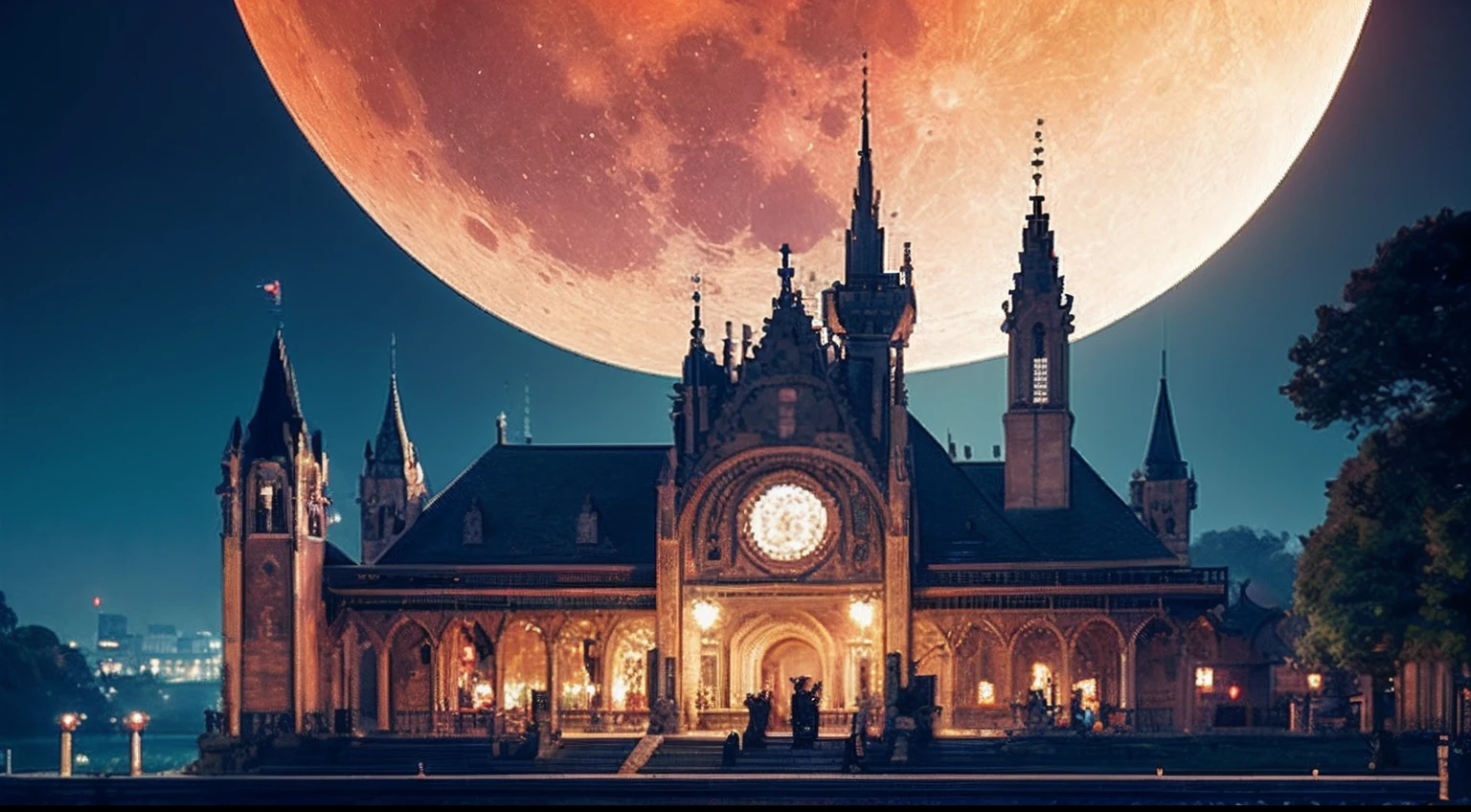 pixel game，scenography，fantastical scenes，Bloody moonlit night，Red Moon，Vampires，the bats，levitating， Pixel art #pixelart