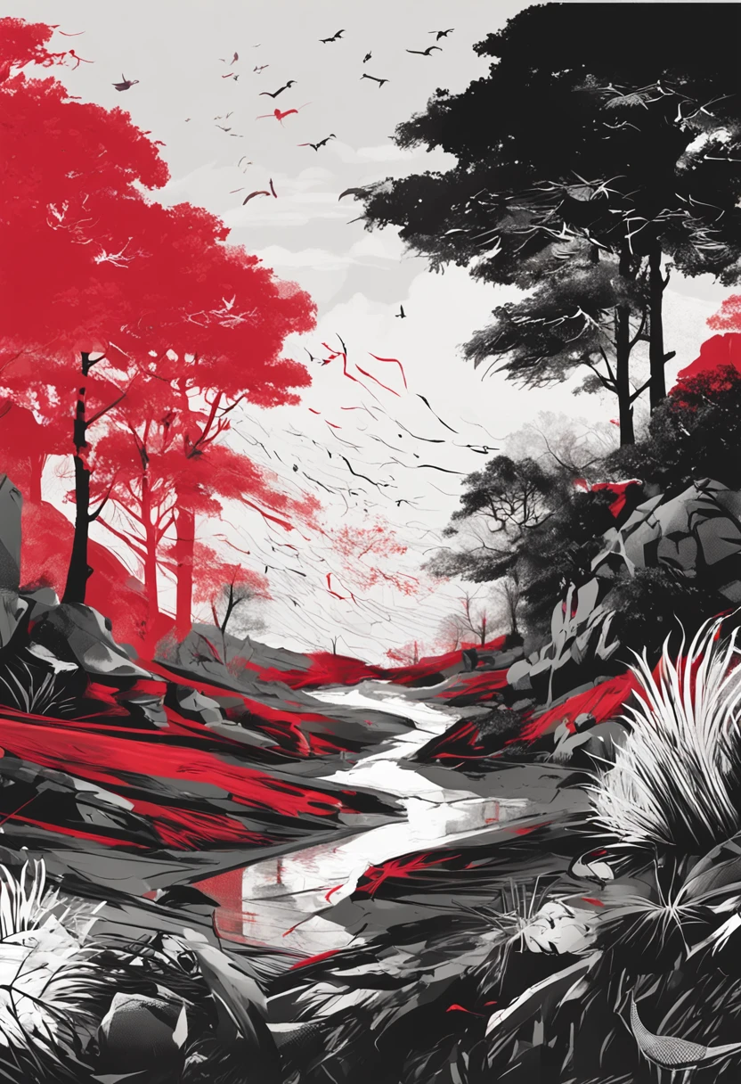 white red black color landscape