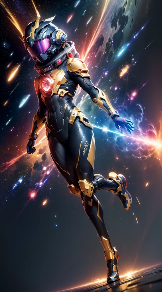 (Dynamic angle:1.4), ((Full body posing:1.5), (colorful:1.2), (extremely detailed CG unity 16k wallpaper:1.1), (Denoising strength: 1.45), (tmasterpiece:1.37), ((official art)), (colorful:1.2), 1boy, (fbot), helmet, . In space, red eyes, god rays, sparkle, glowing light, ((masterpiece)), ((best quality)), UHD, award winning
