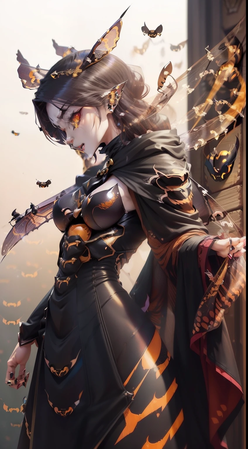 Illustration of a wasp、A devil that combines creepiness and beauty、Atrocious、cruel、offensive、Dweller of Darkness、beast、Fusion of man and wasp、fullllbody、(The human:0.5 | hornet:1.8)、(Female Body Line:0.6)、Fly quickly、Furiously piercing with a poisonous spear in the hand