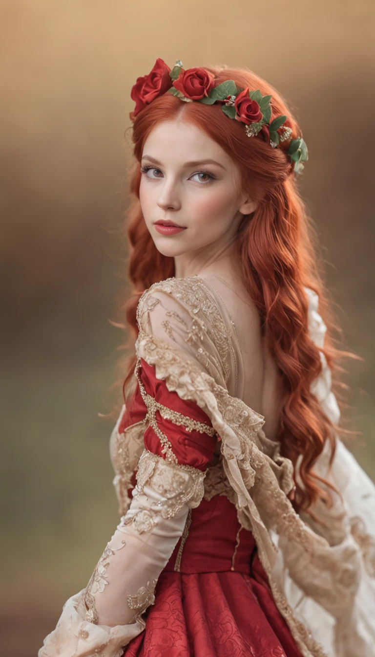 A Princess with red head and dress like a princess and really nice