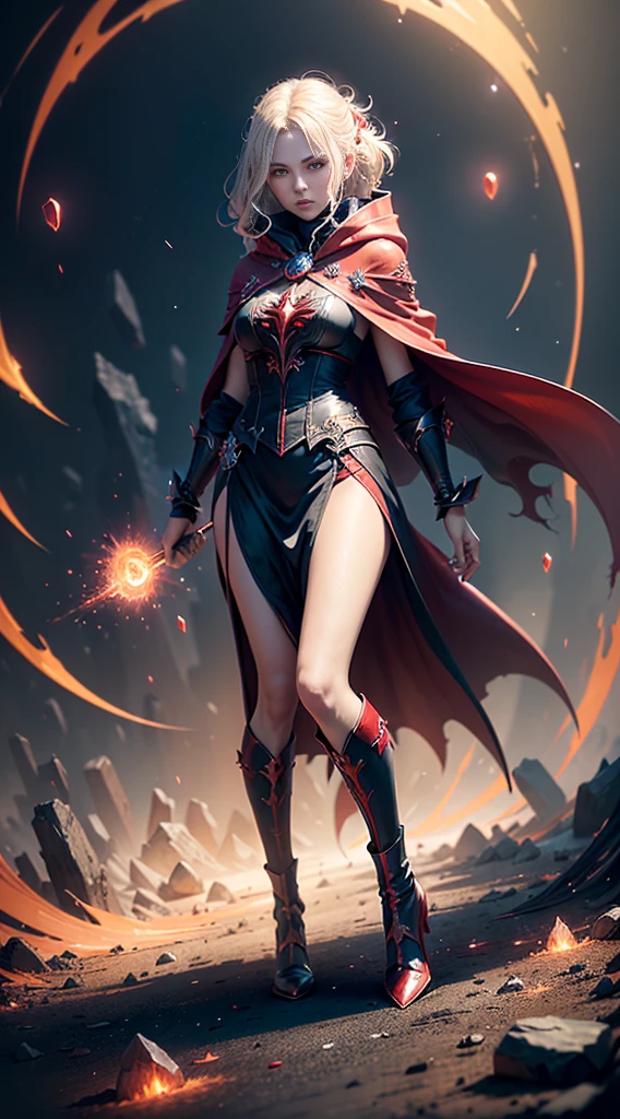 (Dynamic angle:1.4), ((Full body posing:1.5), (colorful:1.2), (extremely detailed CG unity 16k wallpaper:1.1), (Denoising strength: 1.45), (tmasterpiece:1.37), ((official art)), (colorful:1.2), (best quality, masterpiece), 1 girl, aquamarine eyes, medium blonde messy hair, looking down, solo, upper body, detailed background, detailed face, eyes ablaze with evil power, vampiric hemomancer, crimson aristocratic robes, capelet, hood, dynamic movement, red magical symbols floating in the air, floating particles, blood droplets, particle effects, hemomancy, blood dripping, blood swirls in background, surrounded by red fog, epic atmosphere, god rays, sparkle, glowing light, ((masterpiece)), ((best quality)), UHD, award winning