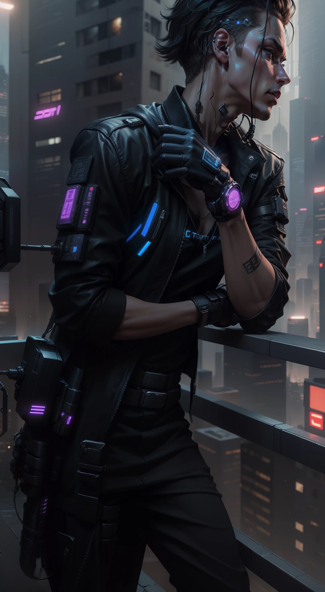 "Change background to a cyberpunk cityscape with a futuristic hand. Smart boy
Derive a realistic face, emphasize the number 8, create an ultra-realistic image."