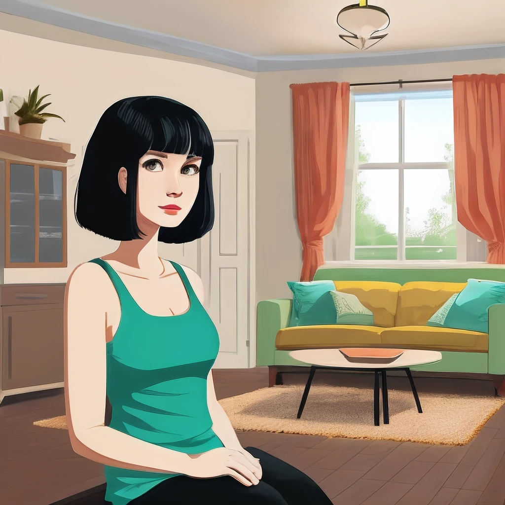 Female in her 30s　house wife　　Black Hair Bob　
illustratio