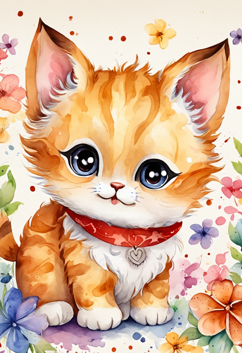 gatinho,fofinho, chibi, fundo simples, adorable animal, kawaii, vibrant colors